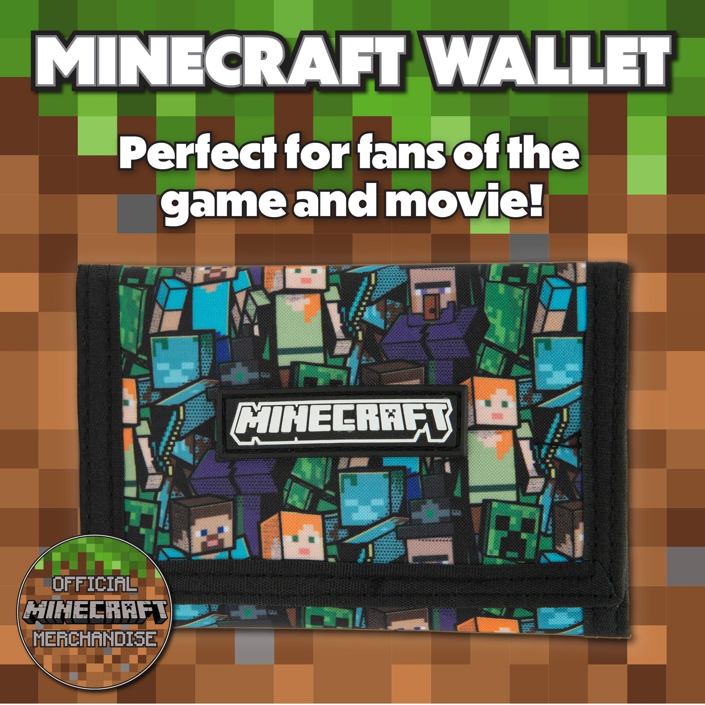 Minecraft Boys Wallet for Kids with Card Slots & Zip Coin Pocket Creeper Gamer Accessories Gaming Gift - My Little Legends
