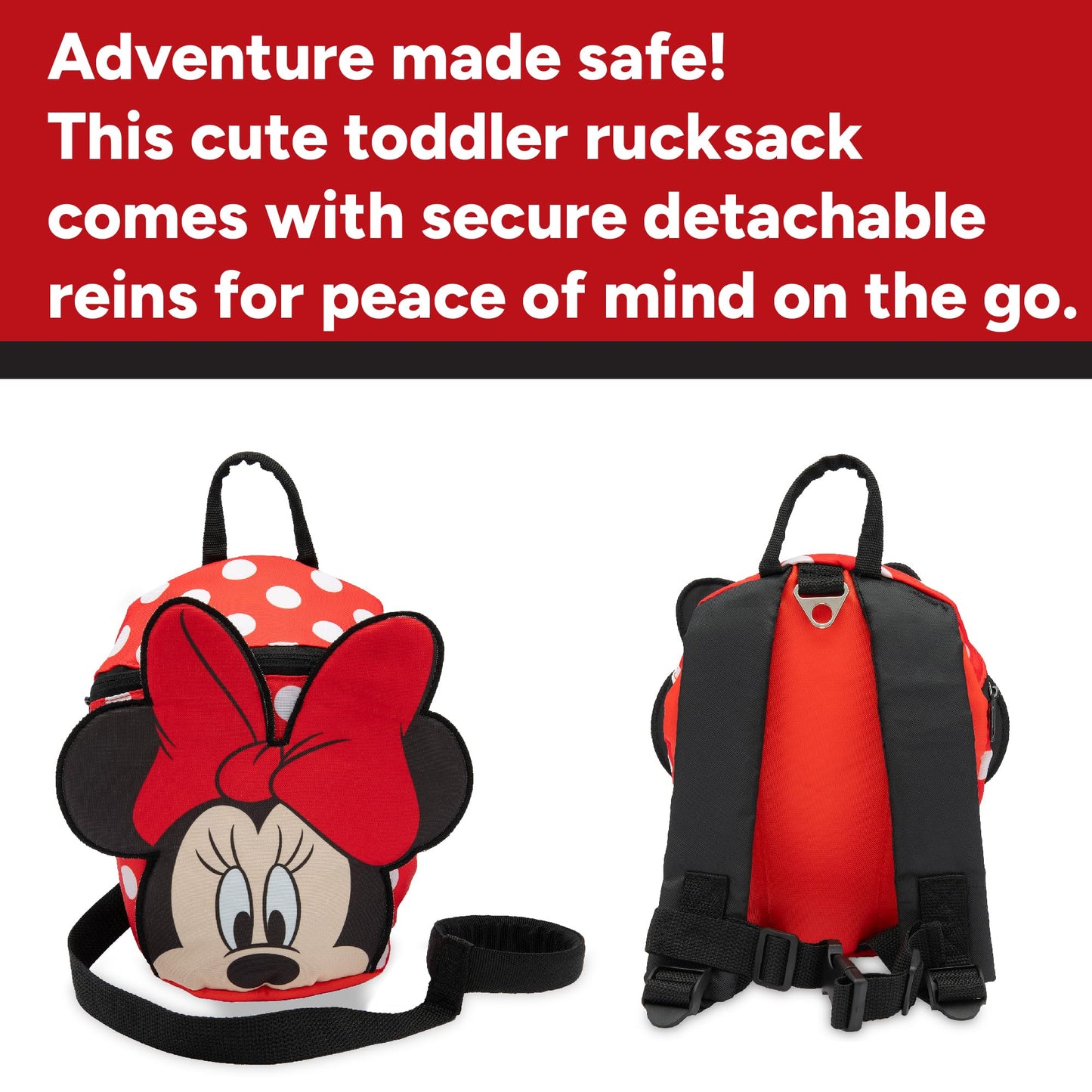 Disney Toddler Backpack with Reins, Minnie Mouse Backpack Reins for Kids, Child Harness Toddler Reins 1-3 Years - Red - My Little Legends