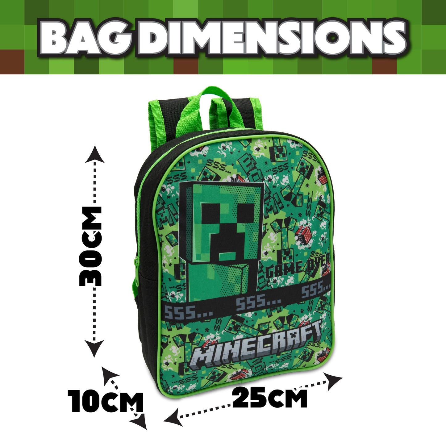 Minecraft Kids Backpack Childrens School Bag with Creeper & TNT Design Print Boys Nursery Rucksack - My Little Legends