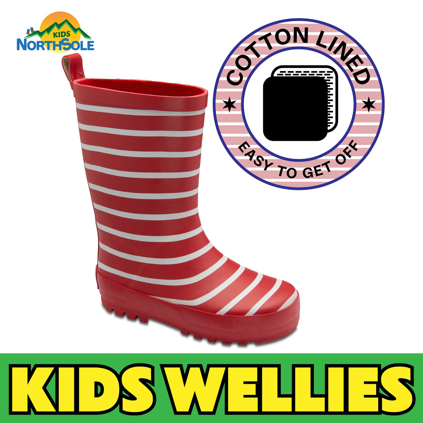 NorthSole Kids Wellies Striped Rubber Wellington Boots Boys & Girls Childrens Welly Sizes 9-2 - My Little Legends
