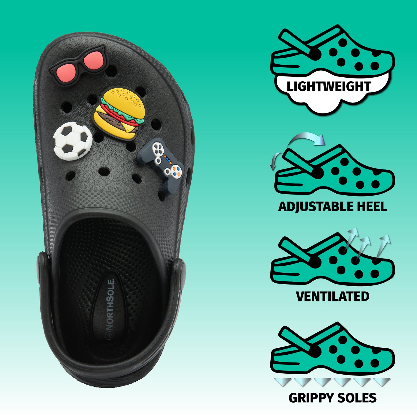 NorthSole Boys Clogs Childrens Sandals with Removable Charms Kids Beach Pool Shoes - My Little Legends