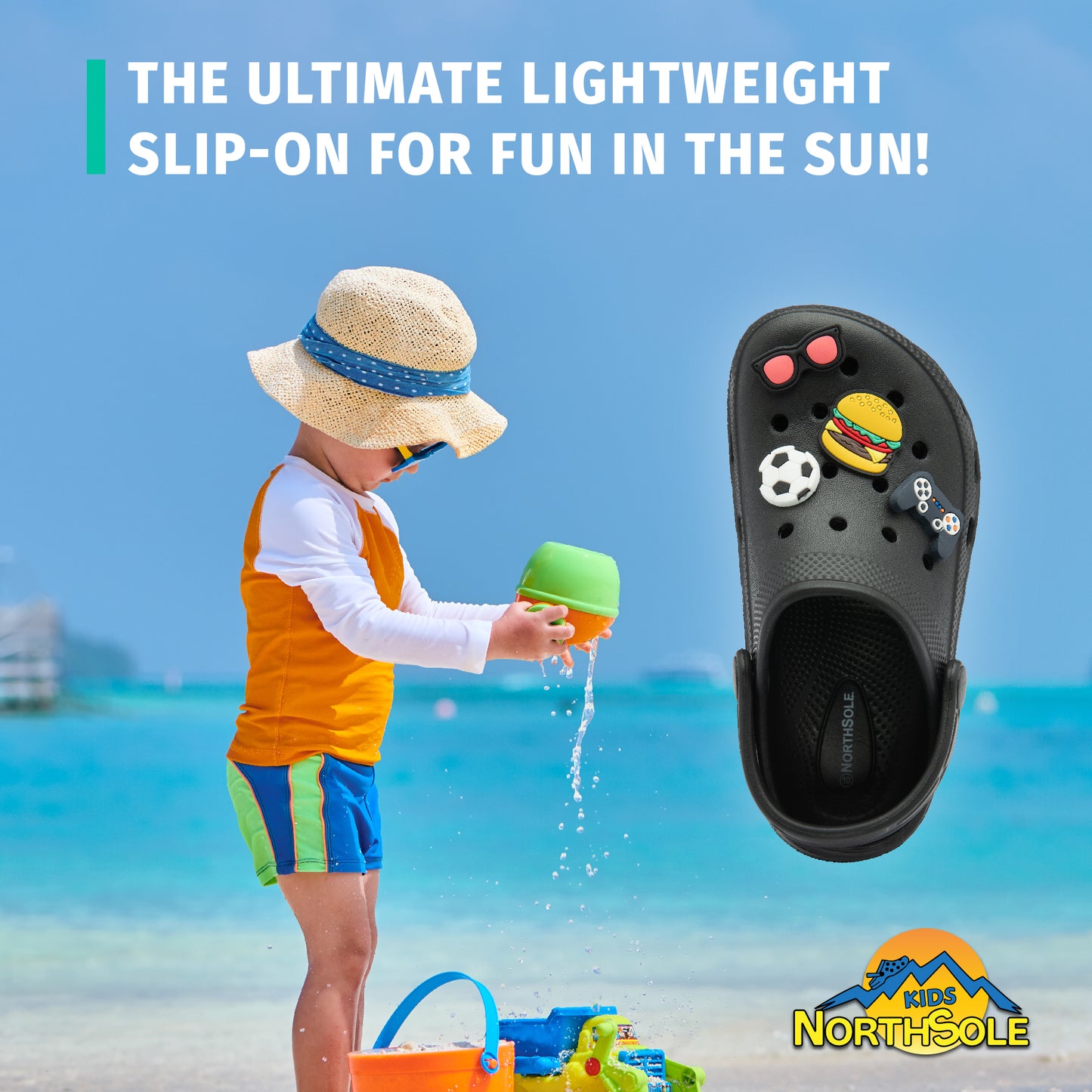 NorthSole Boys Clogs Childrens Sandals with Removable Charms Kids Beach Pool Shoes - My Little Legends