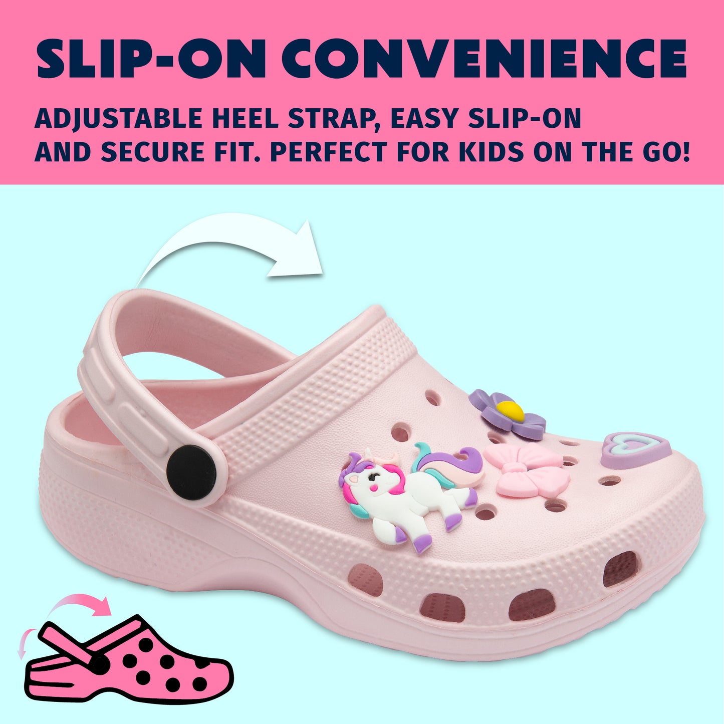 NorthSole Girls Clogs Childrens Sandals with Removable Charms Kids Beach Pool Shoes - My Little Legends