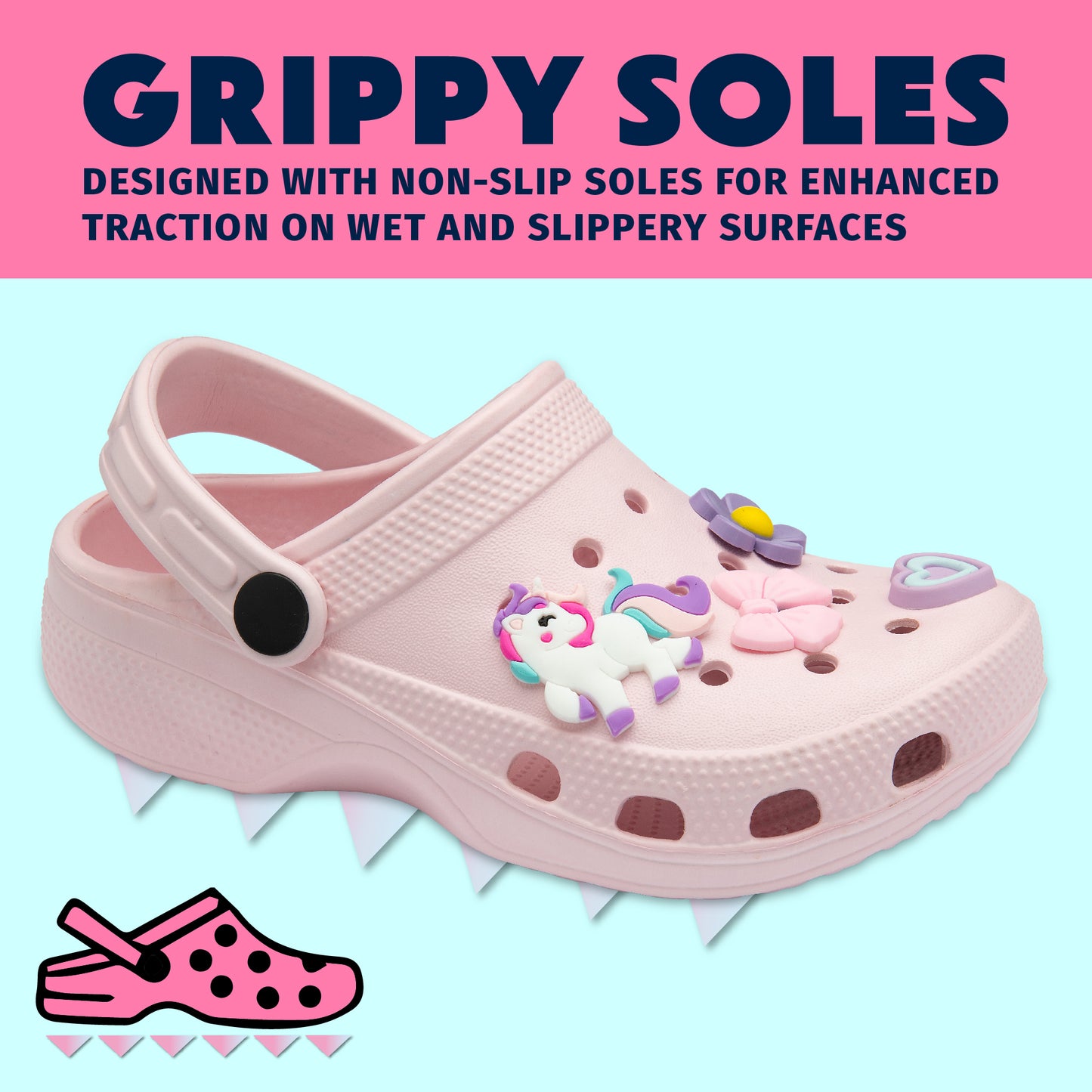 NorthSole Girls Clogs Childrens Sandals with Removable Charms Kids Beach Pool Shoes - My Little Legends