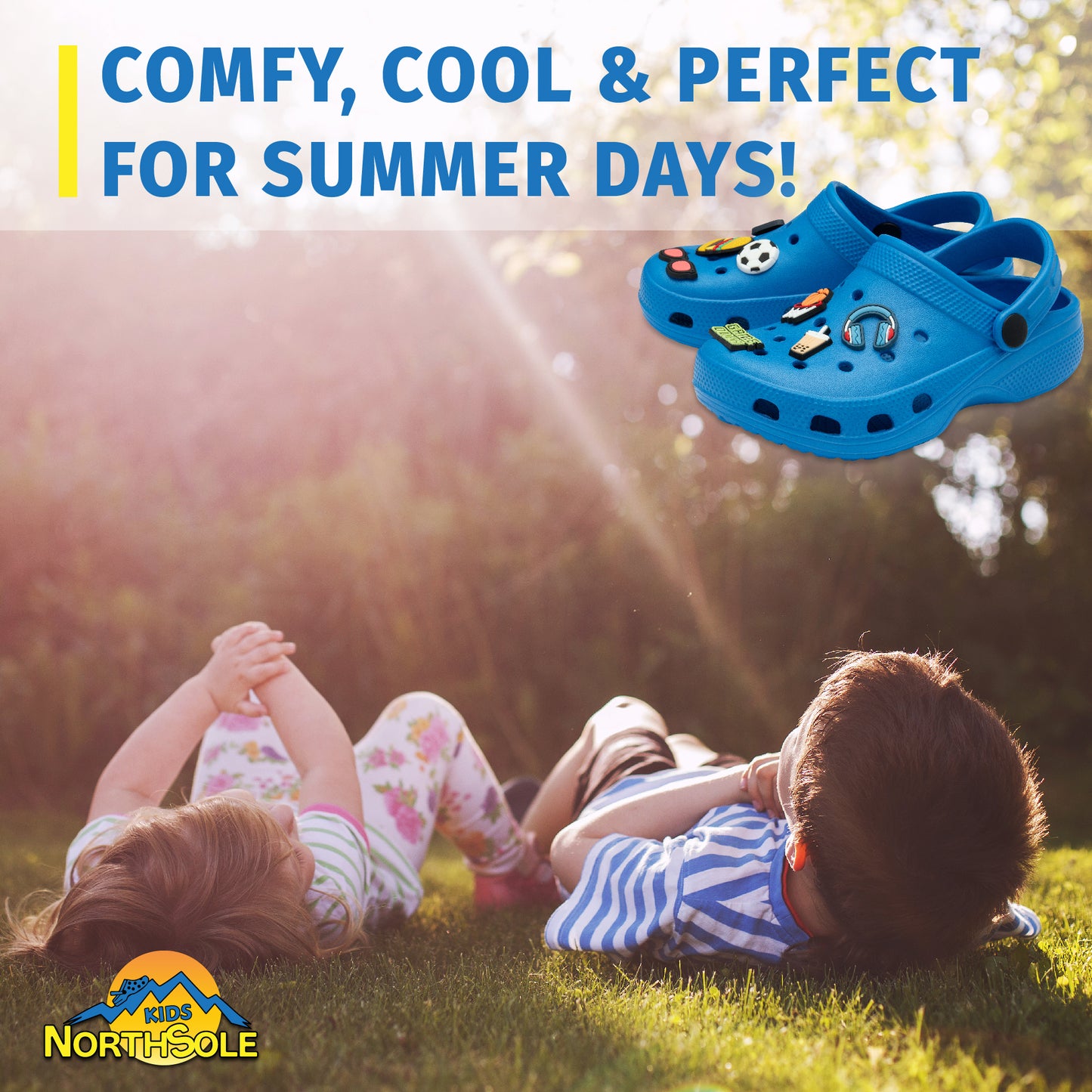 NorthSole Boys Clogs Childrens Sandals with Removable Charms Kids Beach Pool Shoes - My Little Legends