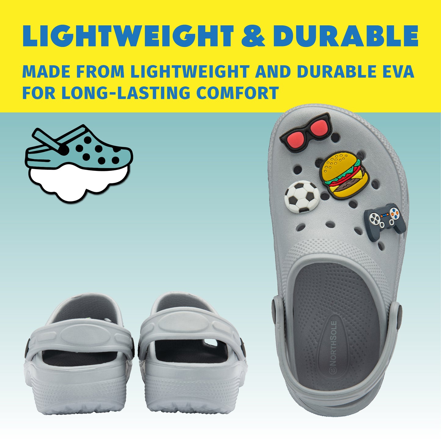 NorthSole Boys Clogs Childrens Sandals with Removable Charms Kids Beach Pool Shoes - My Little Legends
