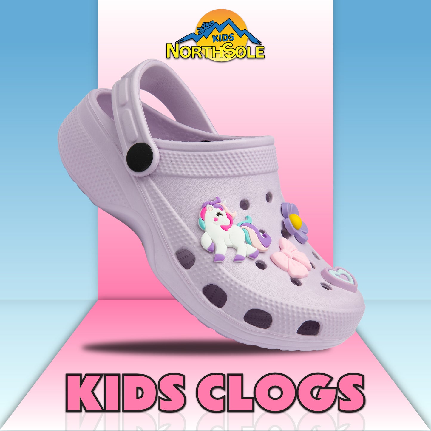 NorthSole Girls Clogs Childrens Sandals with Removable Charms Kids Beach Pool Shoes - My Little Legends