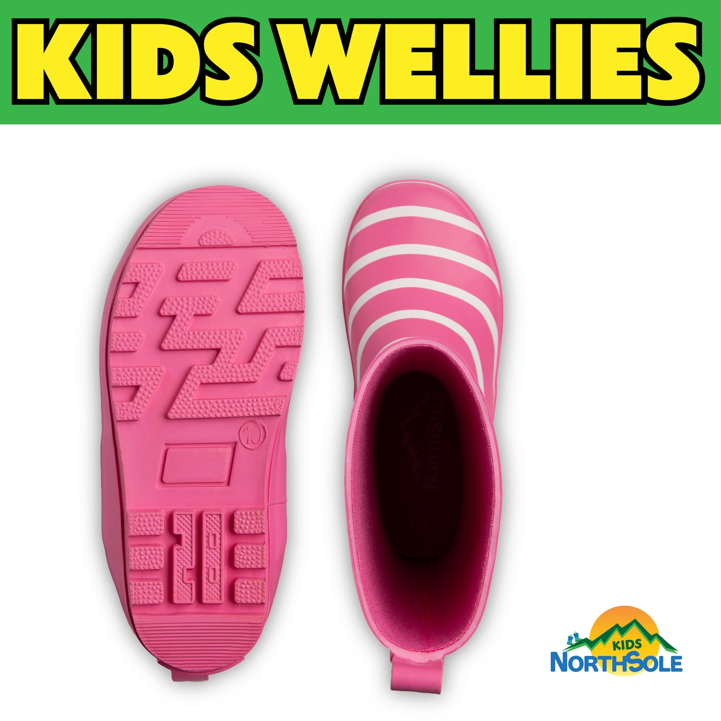 NorthSole Kids Wellies Striped Rubber Wellington Boots Boys & Girls Childrens Welly Sizes 9-2 - My Little Legends