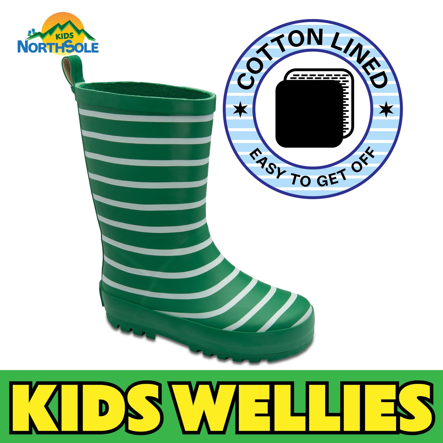 NorthSole Kids Wellies Striped Rubber Wellington Boots Boys & Girls Childrens Welly Sizes 9-2 - My Little Legends