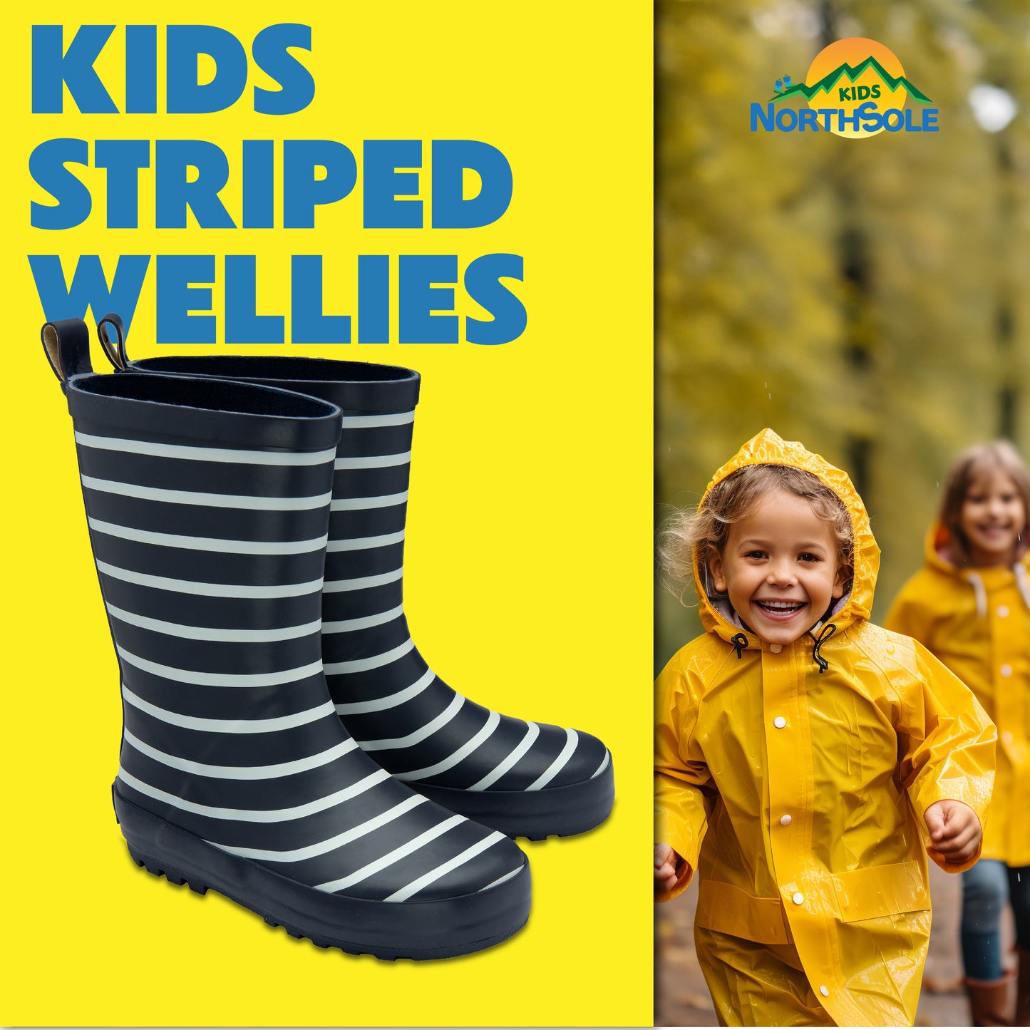 NorthSole Kids Wellies Striped Rubber Wellington Boots Boys & Girls Childrens Welly Sizes 9-2 - My Little Legends