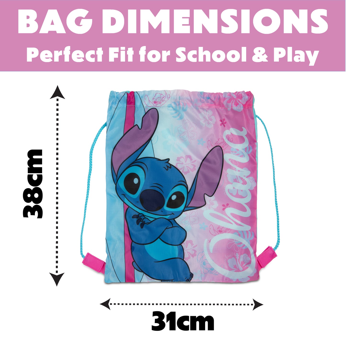 Disney Lilo & Stitch Drawstring Bag Kids PE Kit Gym Swim Bag Girls School Trainer Childrens Travel - My Little Legends