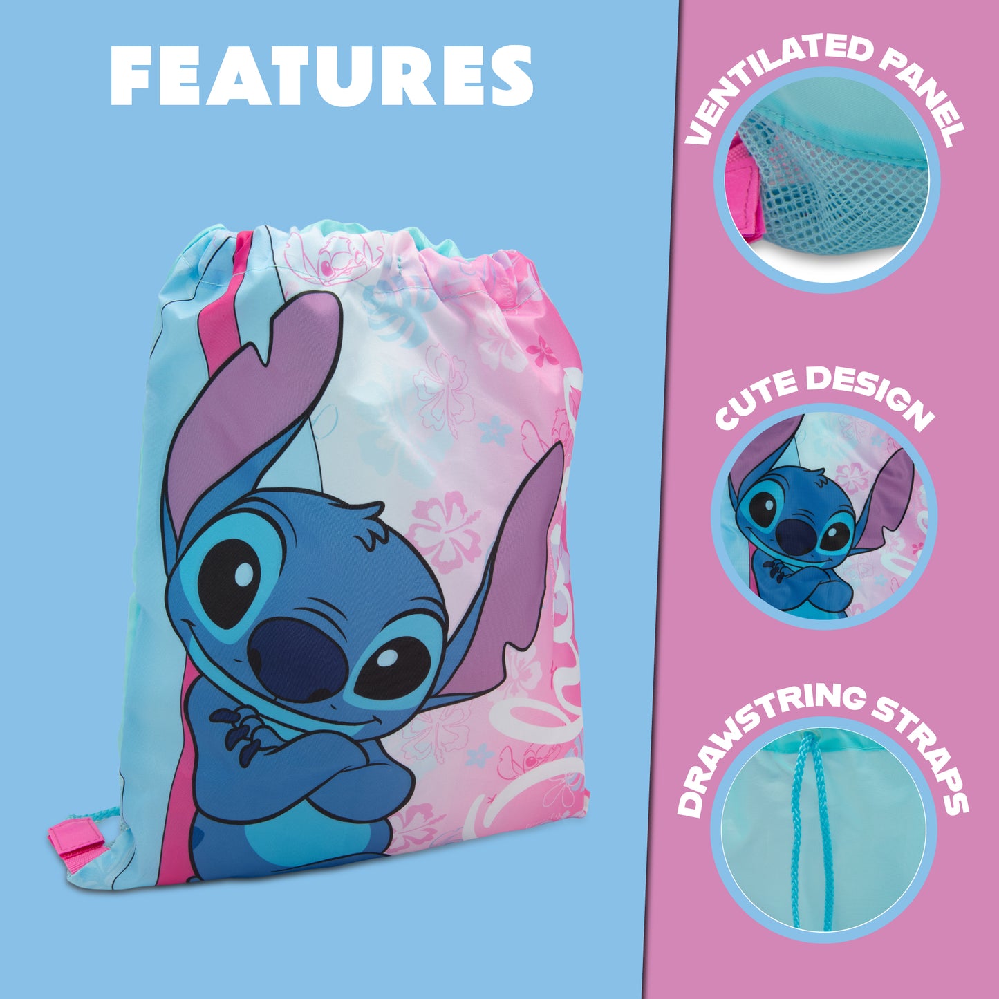Disney Lilo & Stitch Drawstring Bag Kids PE Kit Gym Swim Bag Girls School Trainer Childrens Travel - My Little Legends