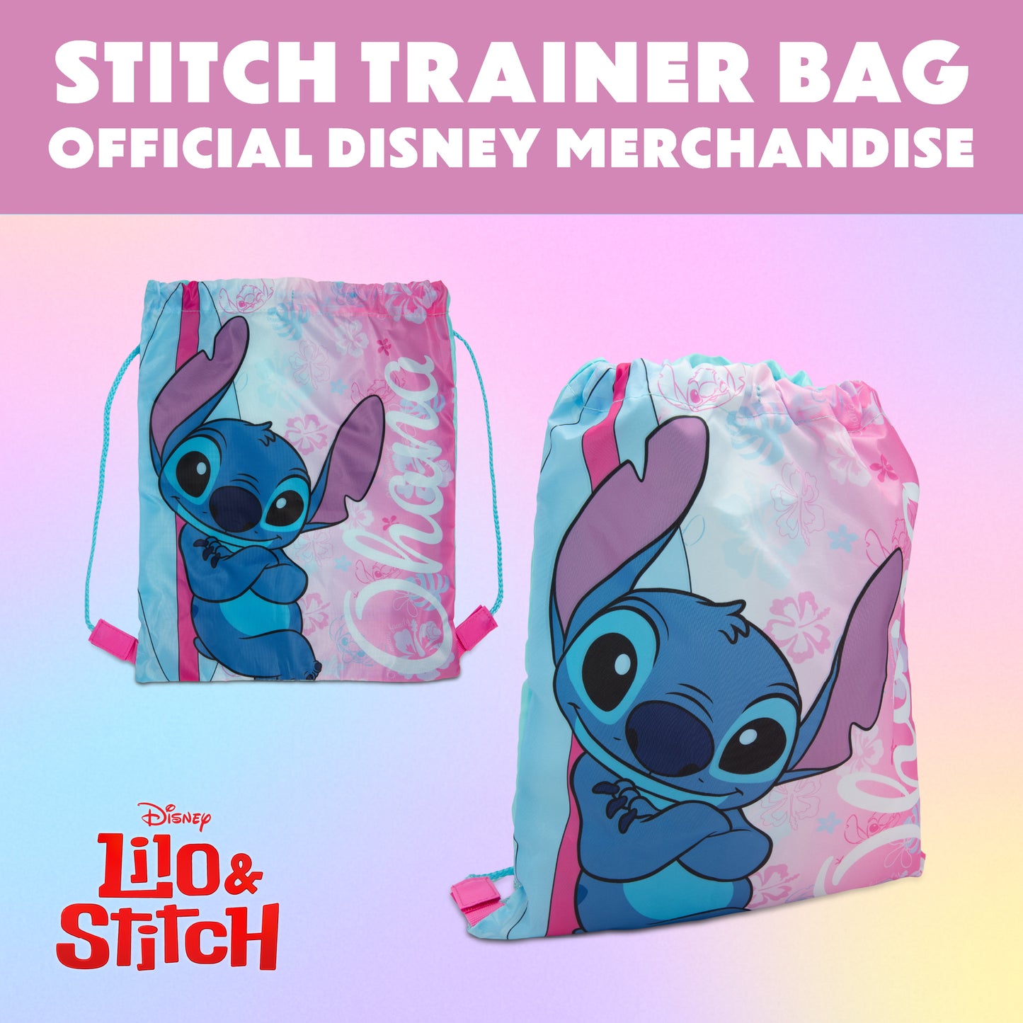 Disney Lilo & Stitch Drawstring Bag Kids PE Kit Gym Swim Bag Girls School Trainer Childrens Travel - My Little Legends