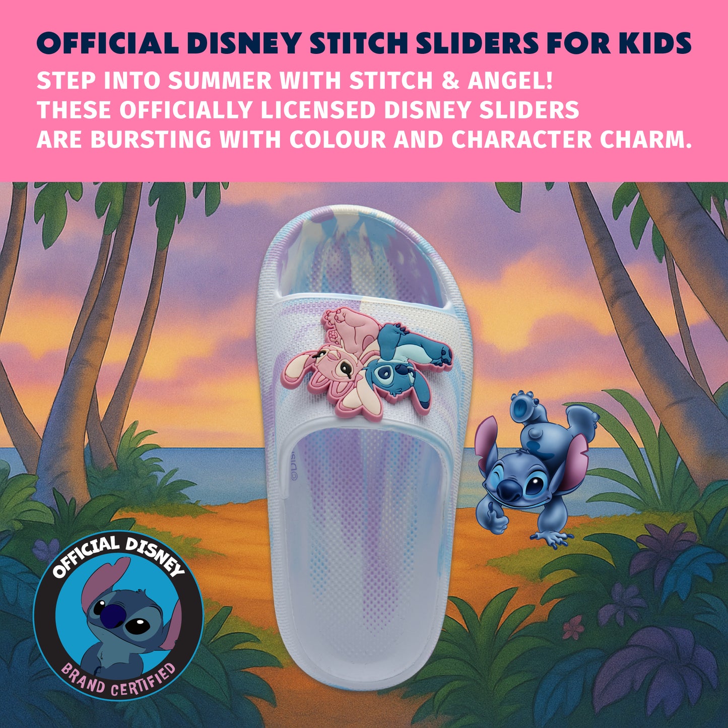 Disney Stitch Girls Sliders Kids Sandals Beach Or Pool Shoes For Children - My Little Legends