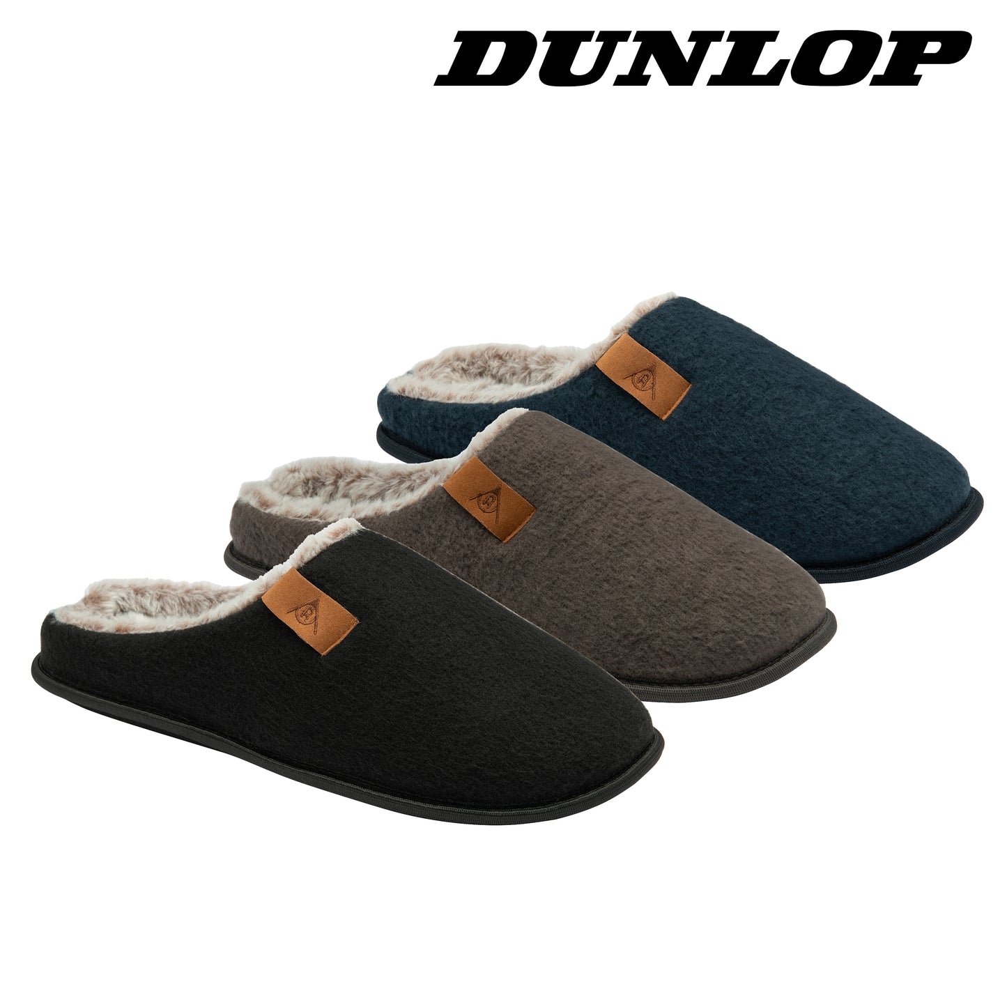 Dunlop Mens Slippers Slip On Felt Mule Comfy House Shoes Faux Fur Lined Memory Foam Sizes 7-12 - My Little Legends