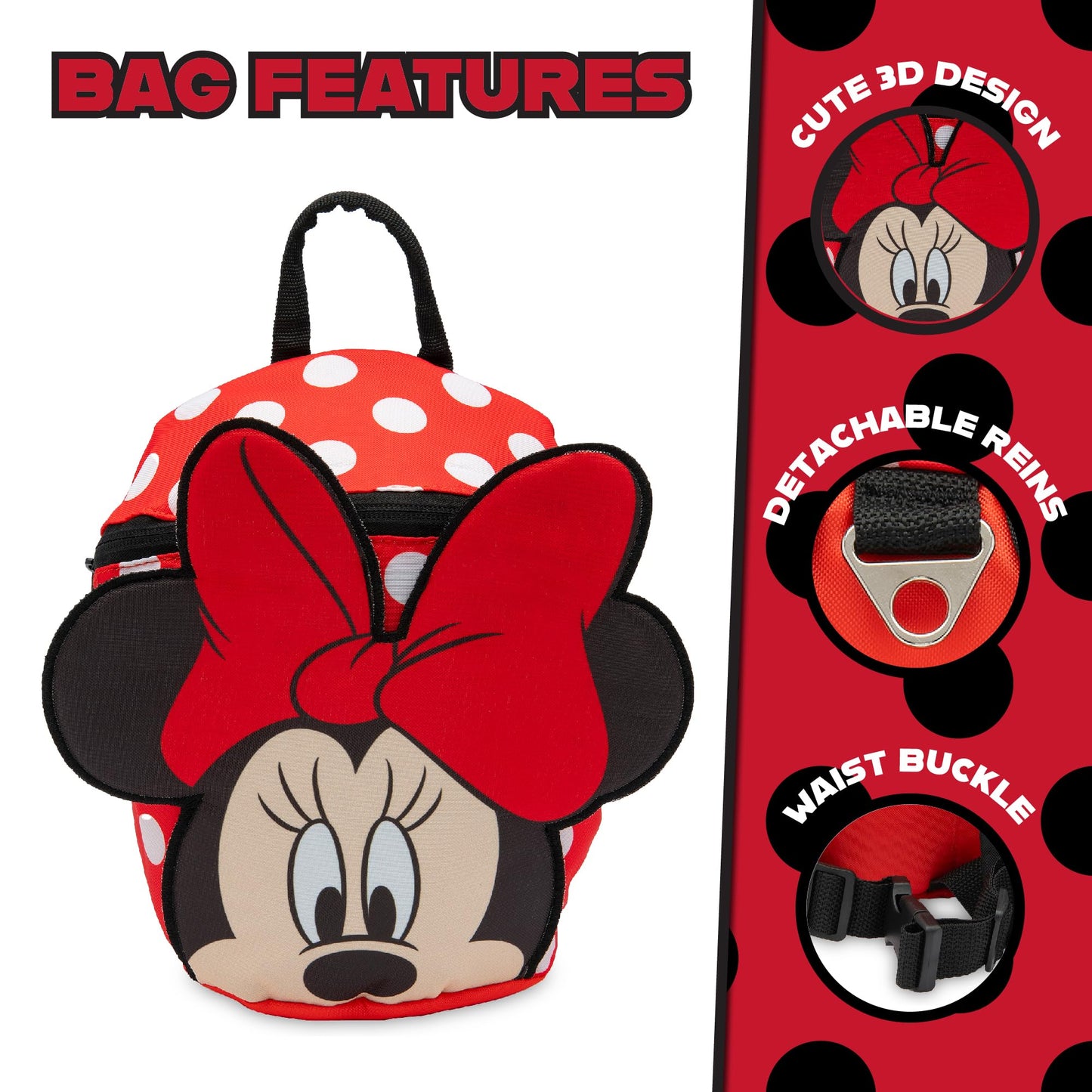 Disney Toddler Backpack with Reins, Minnie Mouse Backpack Reins for Kids, Child Harness Toddler Reins 1-3 Years - Red - My Little Legends