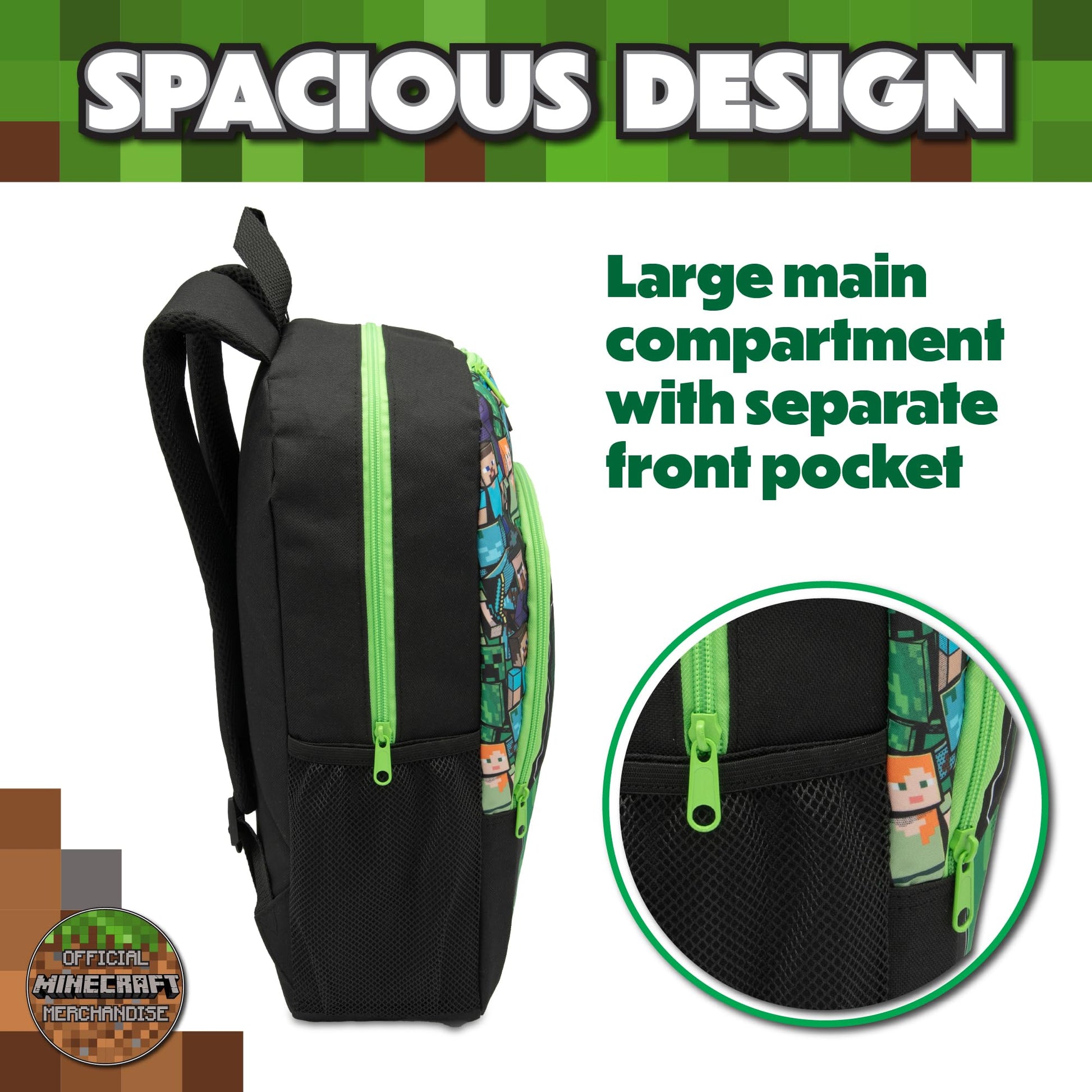 Minecraft Kids Backpack Childrens School Bag with Creeper Print Boys Gamer Rucksack - My Little Legends