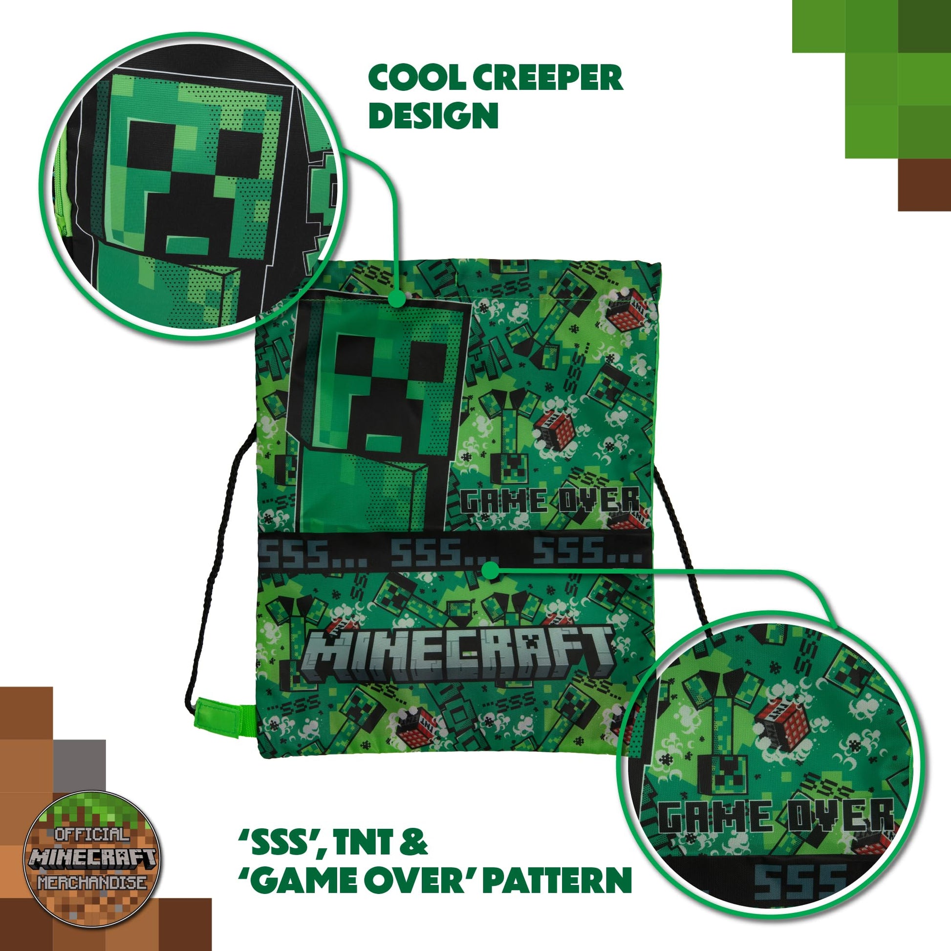 Minecraft Drawstring Bag Kids PE Kit Gym Swim Sack For Children Boys & Girls School Trainer School Backpack - My Little Legends