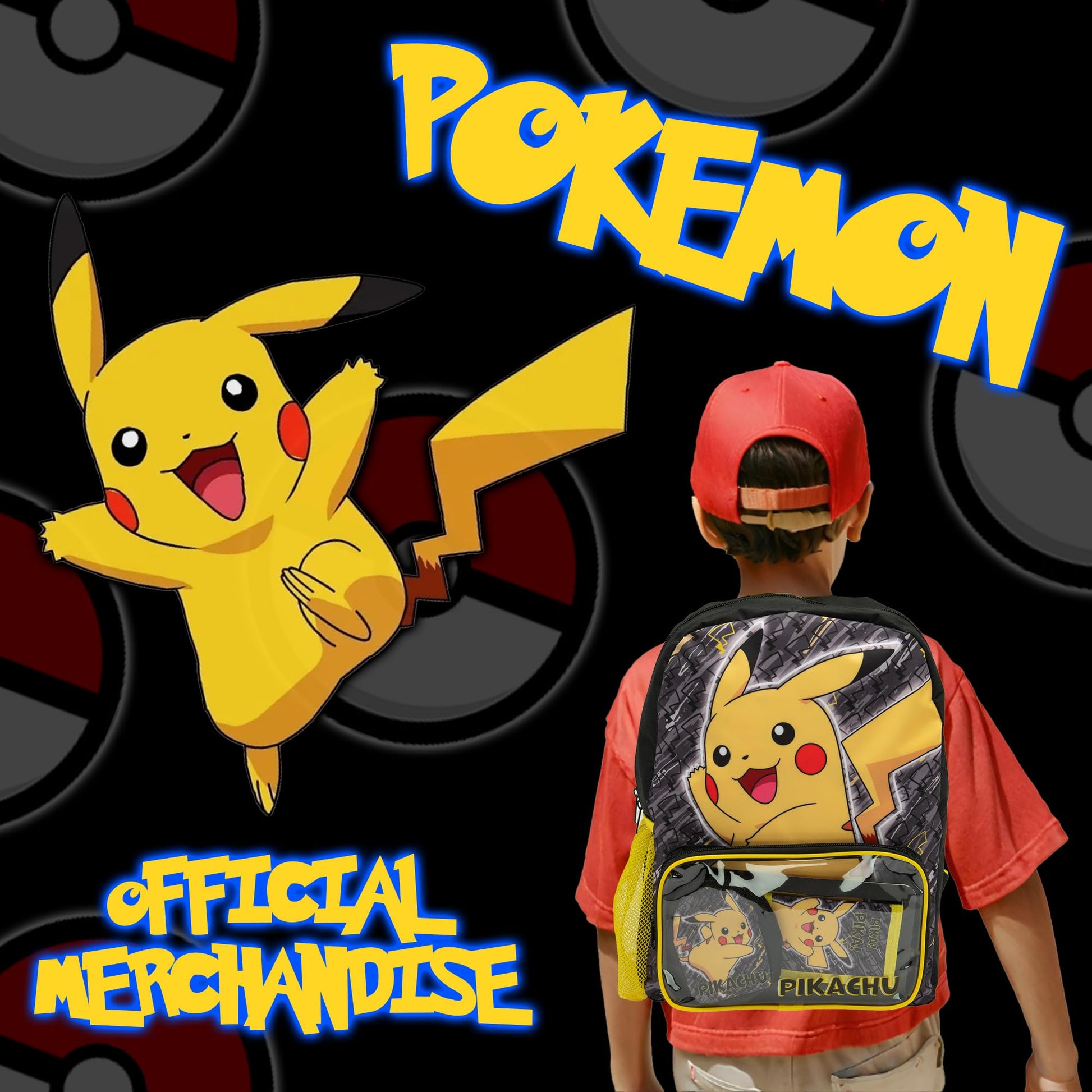 Pokemon Backpack Kids School Bag Boys Girls Teens Rucksack Pikachu Pokeball Includes Wallet & Card Pouch - My Little Legends