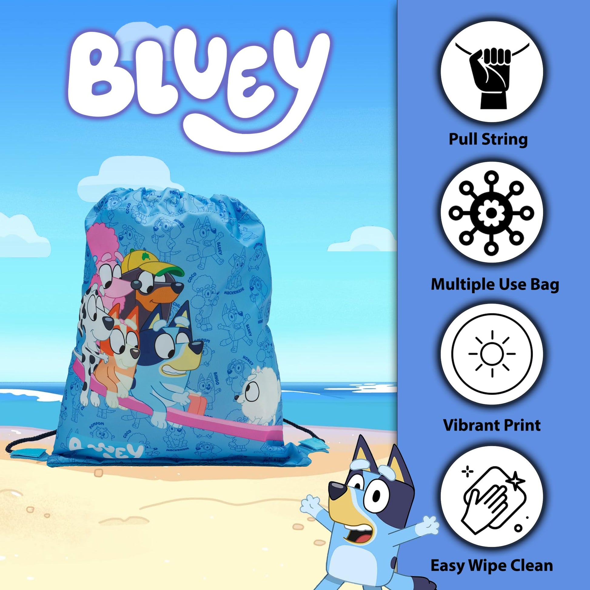 Bluey & Friends Drawstring Bag Kids PE Kit Gym Swim Bag For Boys & Girls School Trainer School Backpack - My Little Legends