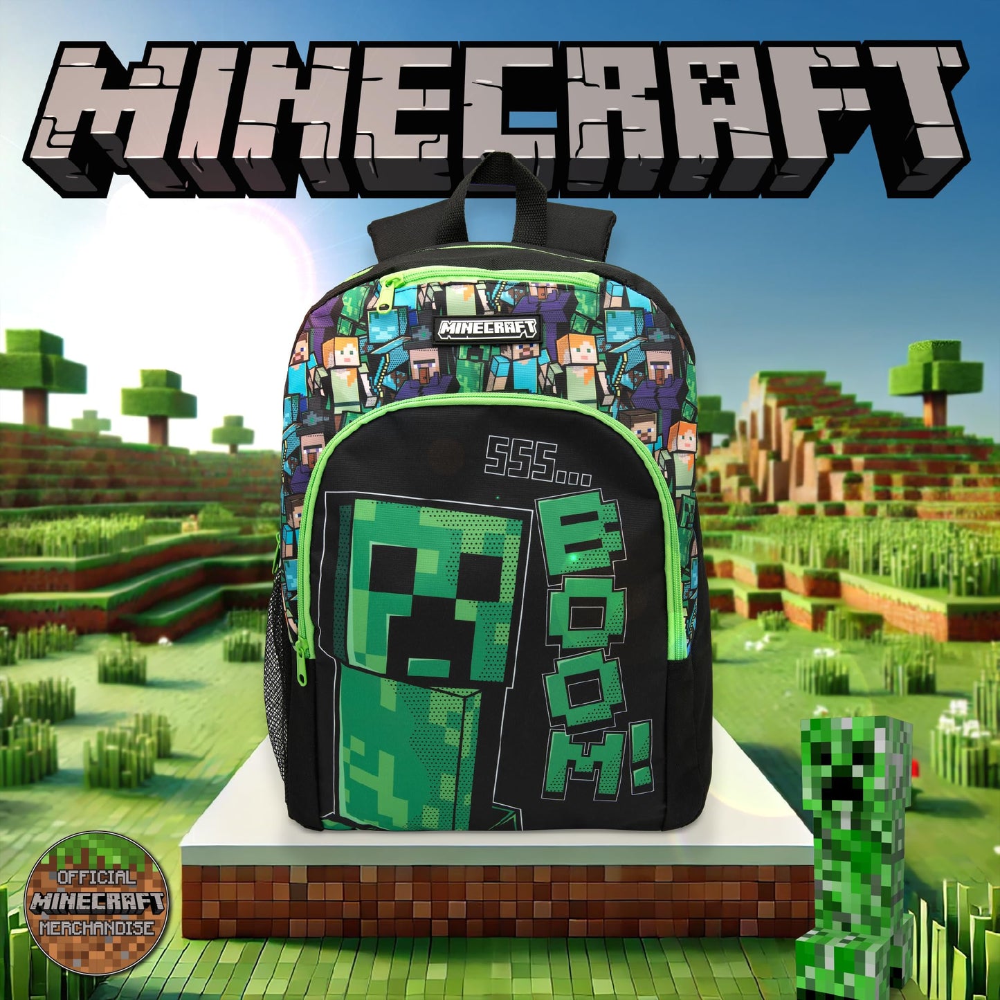 Minecraft Kids Backpack Childrens School Bag with Creeper Print Boys Gamer Rucksack - My Little Legends
