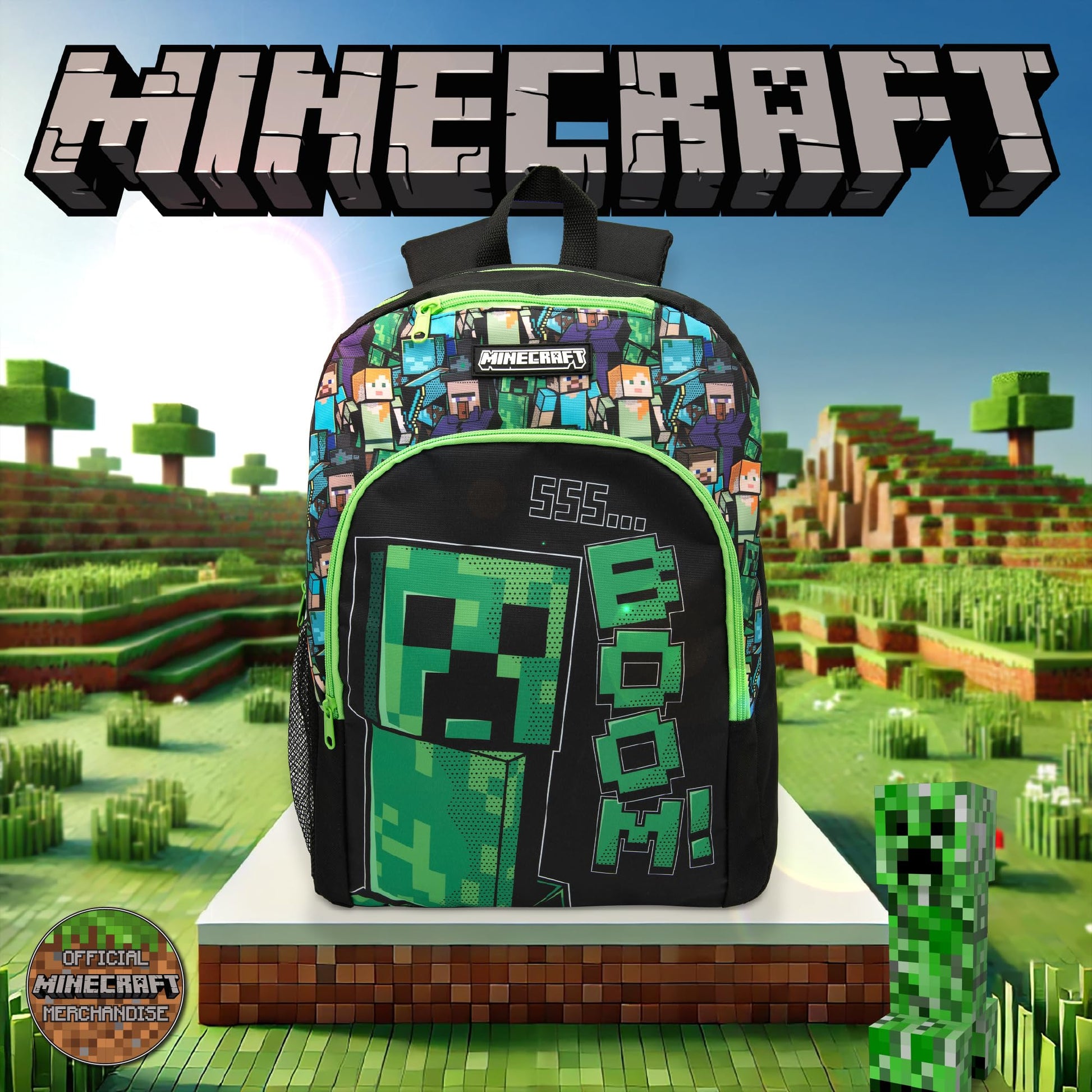 Minecraft Kids Backpack Childrens School Bag with Creeper Print Boys Gamer Rucksack - My Little Legends