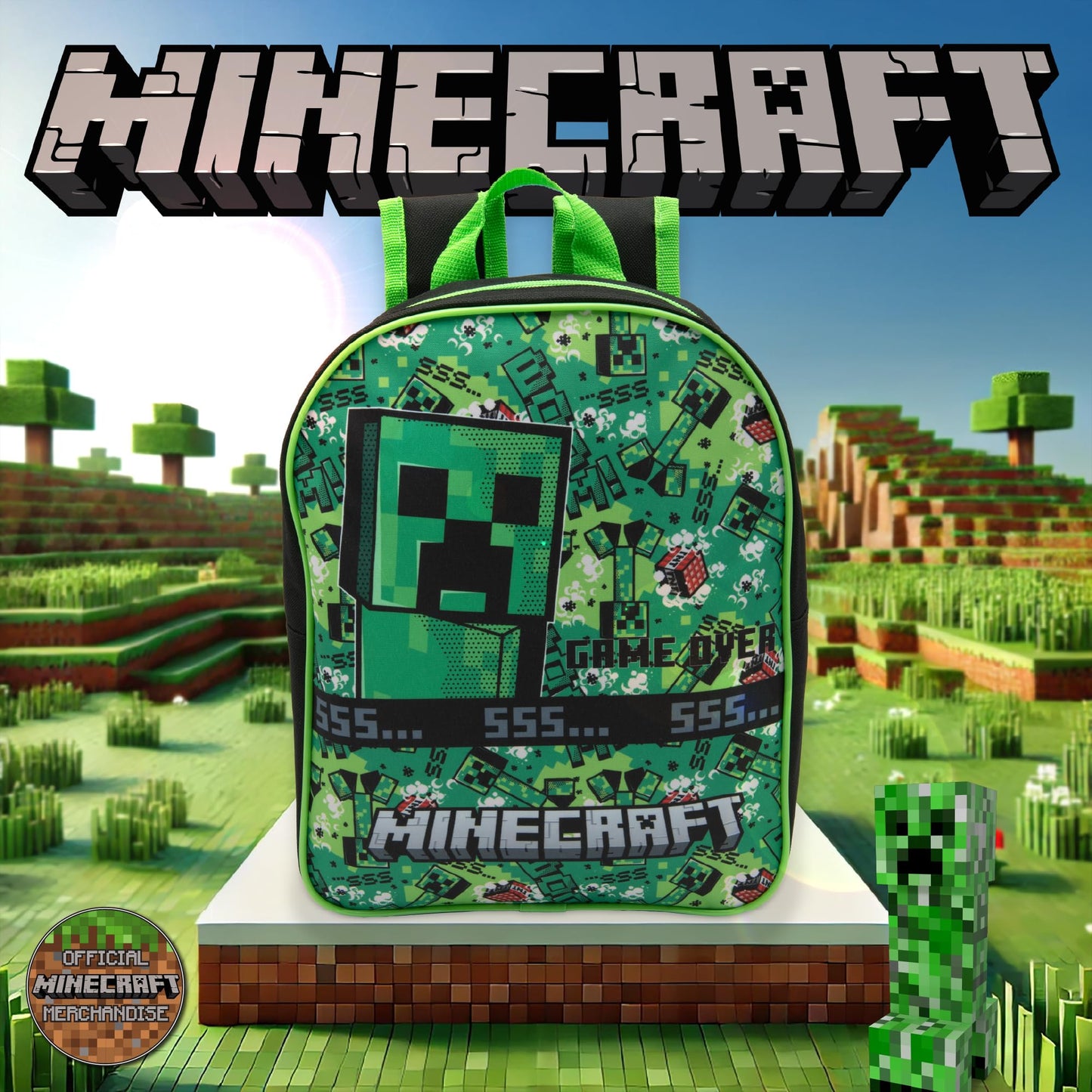 Minecraft Kids Backpack Childrens School Bag with Creeper & TNT Design Print Boys Nursery Rucksack - My Little Legends
