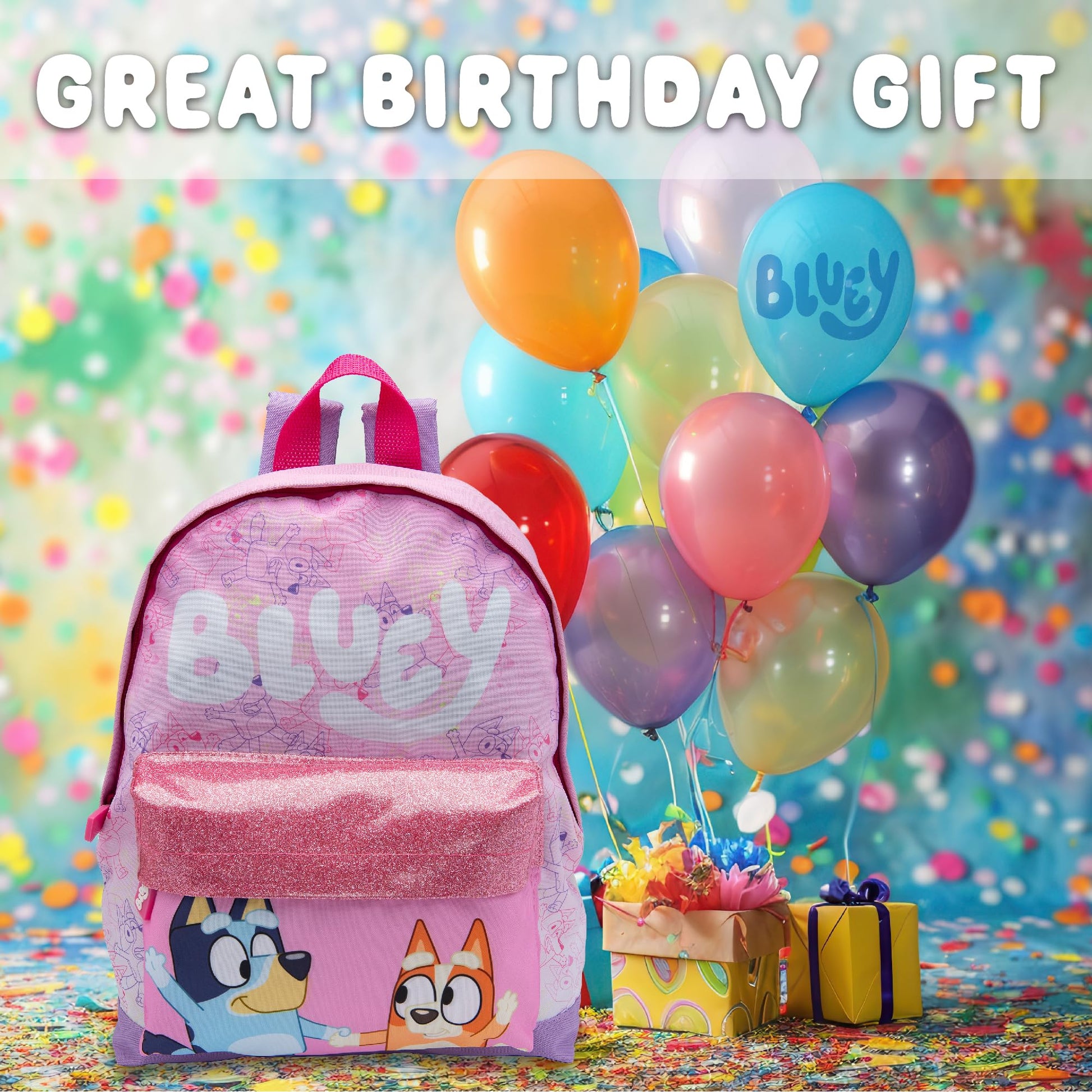 Bluey Kids Backpack Preschool Childrens Bag Girls Nursery Rucksack With Glittery Front Pocket - Pink - My Little Legends