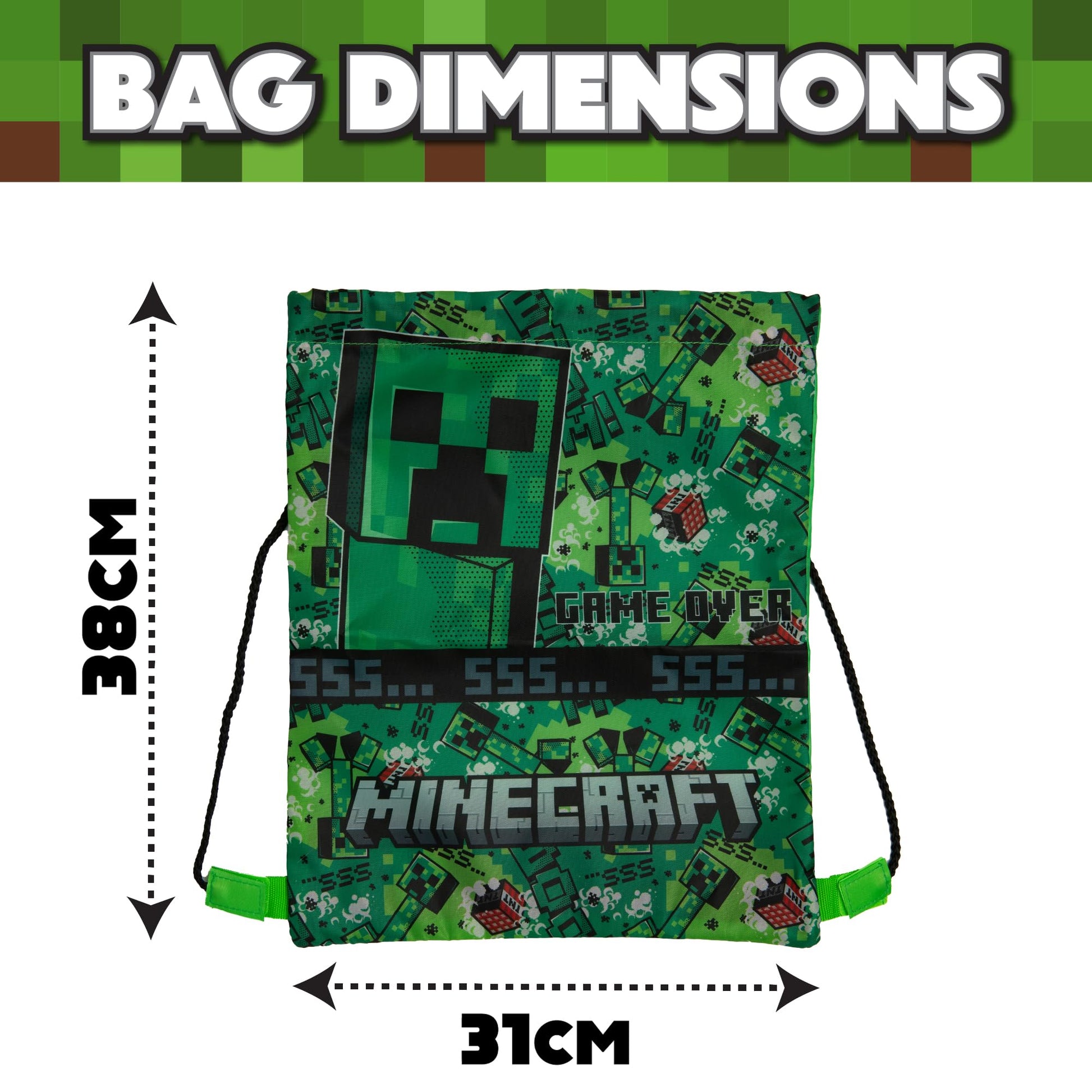 Minecraft Drawstring Bag Kids PE Kit Gym Swim Sack For Children Boys & Girls School Trainer School Backpack - My Little Legends
