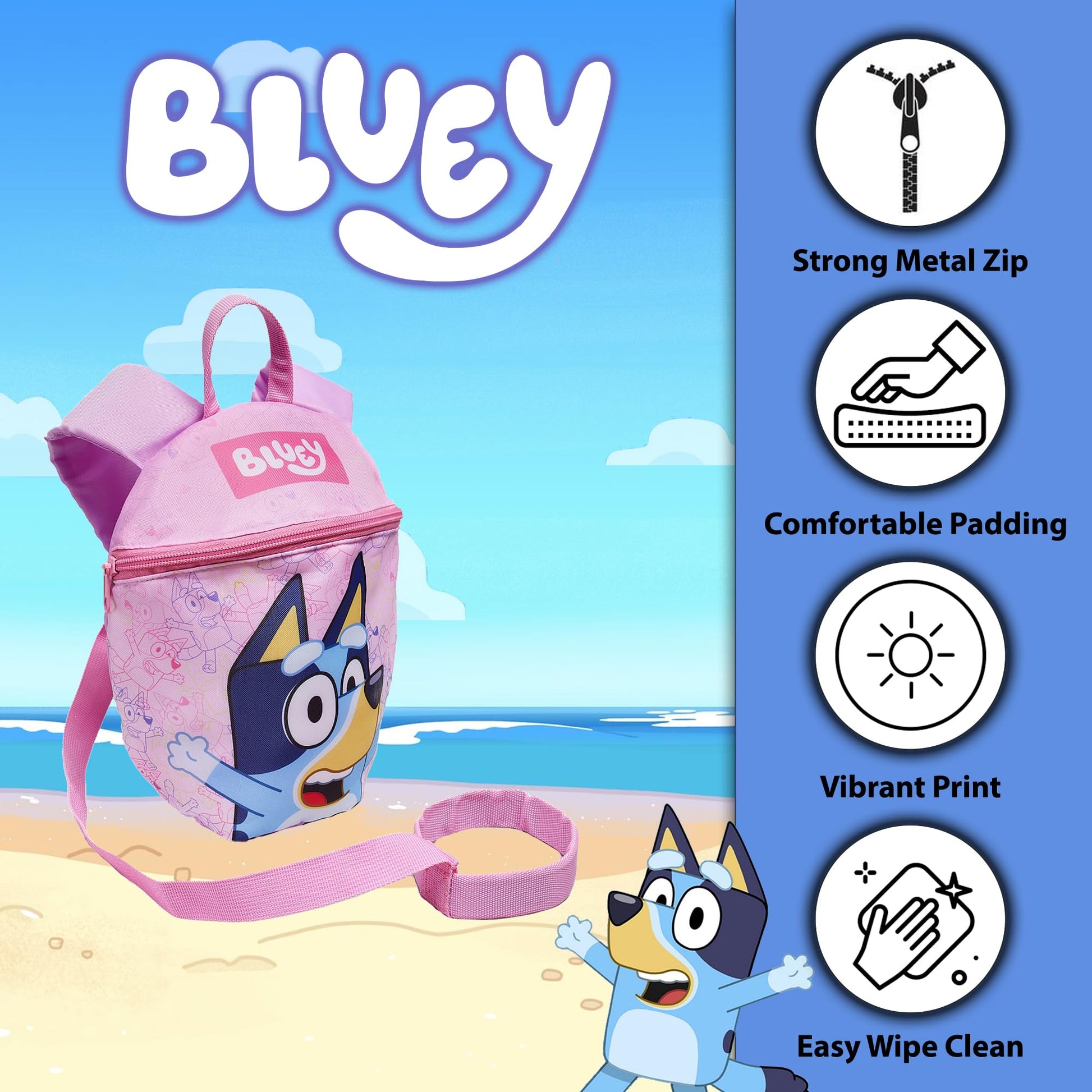 Bluey Kids Girls Backpack with Reins & Harness Toddler Bag Ages 1-4 Years - Pink - My Little Legends