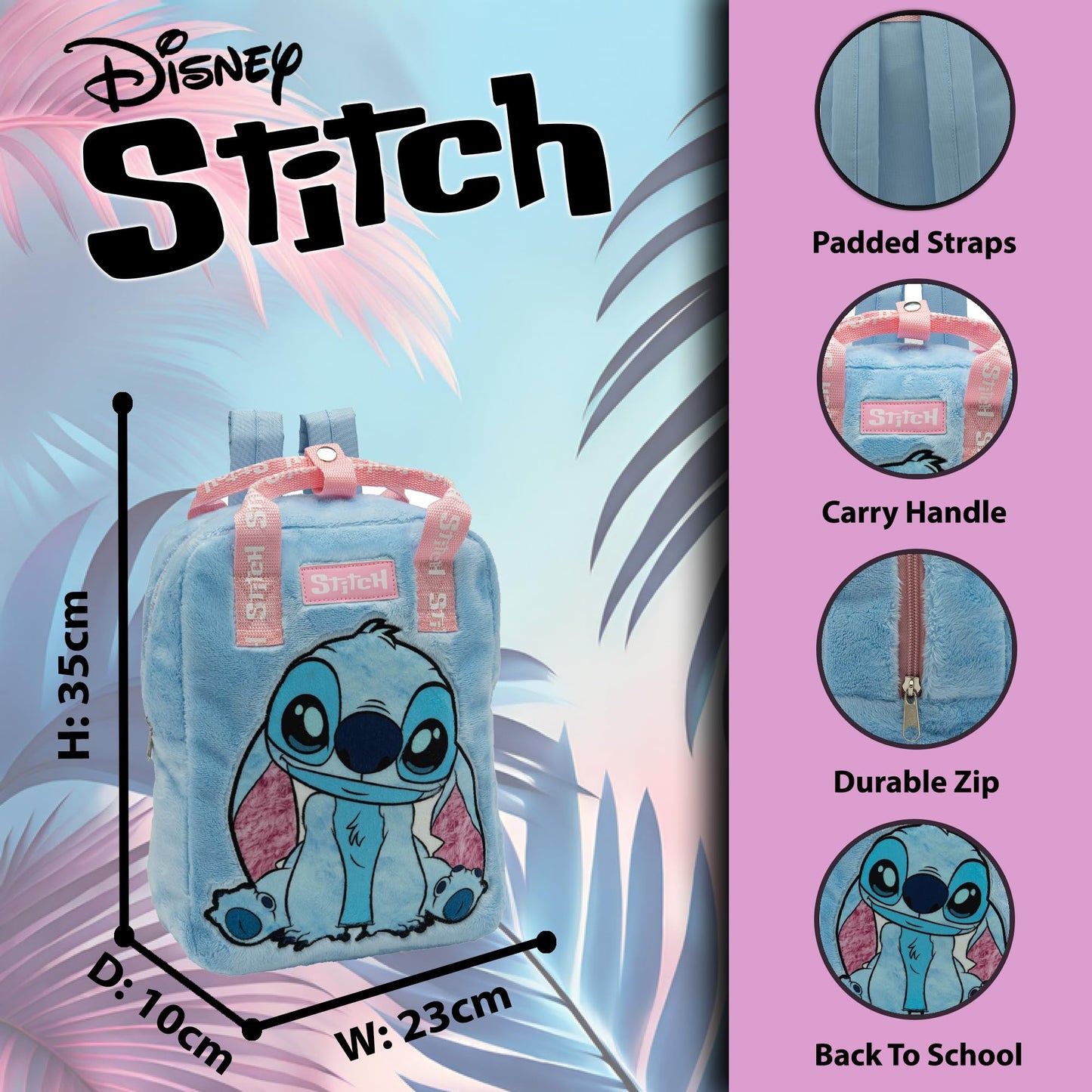 Disney Lilo and Stitch Girls Backpack Kids School Bag Childrens Faux Fur Rucksack - My Little Legends