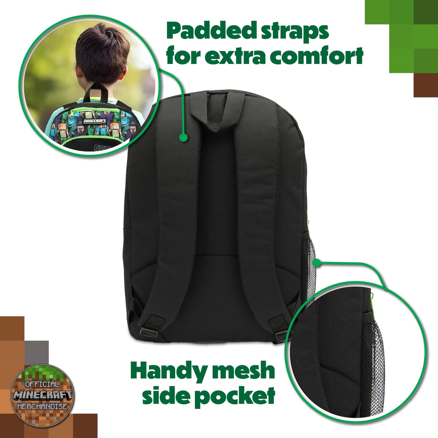 Minecraft Kids Backpack Childrens School Bag with Creeper Print Boys Gamer Rucksack - My Little Legends