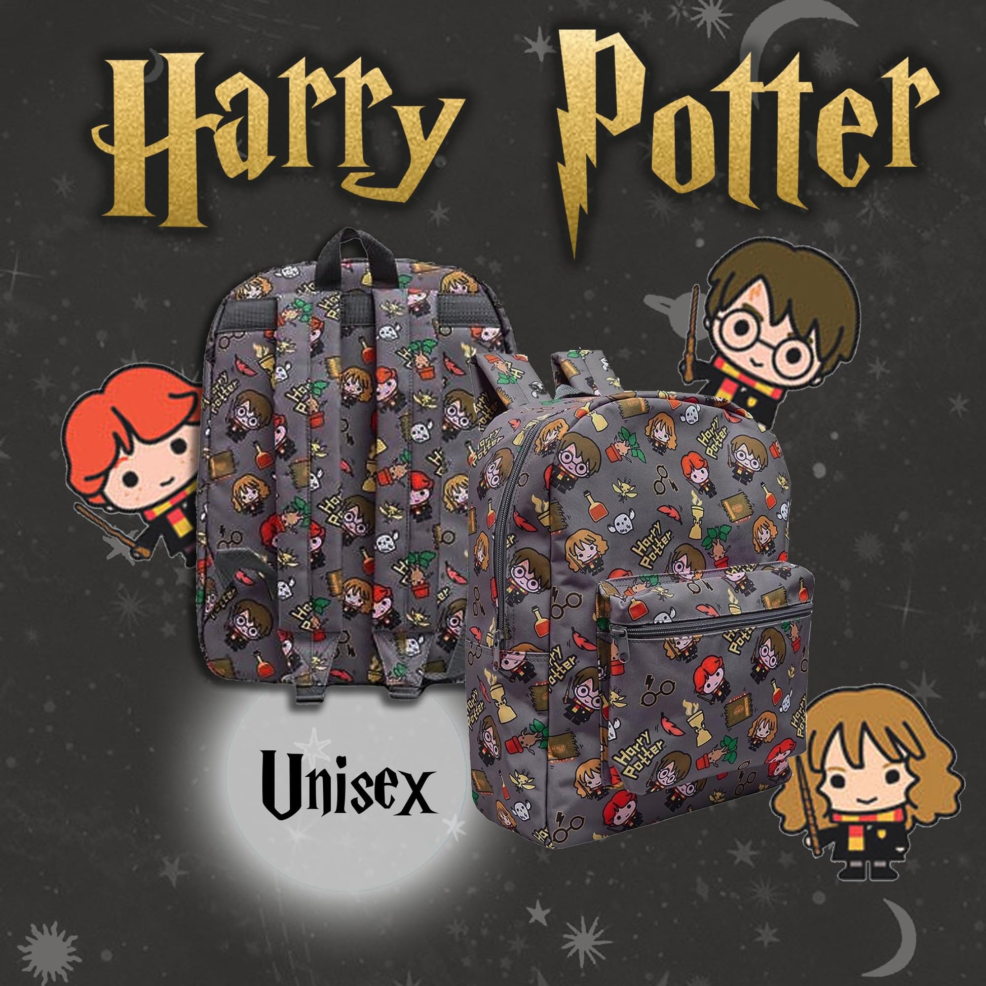Harry Potter School Bag Backpack Girls Boys School Rucksack Chibi Character Print - My Little Legends