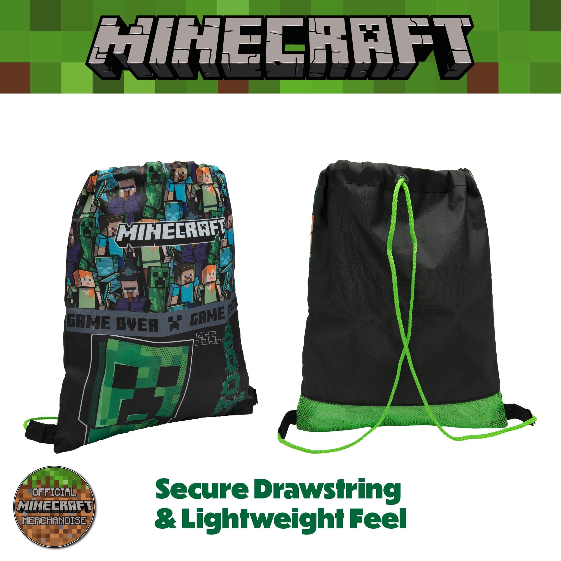 Minecraft Drawstring Bag Kids PE Kit Gym Swim Sack For Children Boys & Girls School Trainer School Backpack - My Little Legends
