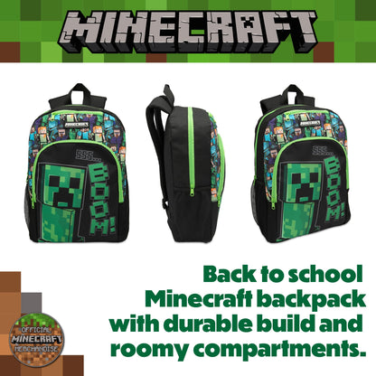 Minecraft Kids Backpack Childrens School Bag with Creeper Print Boys Gamer Rucksack - My Little Legends