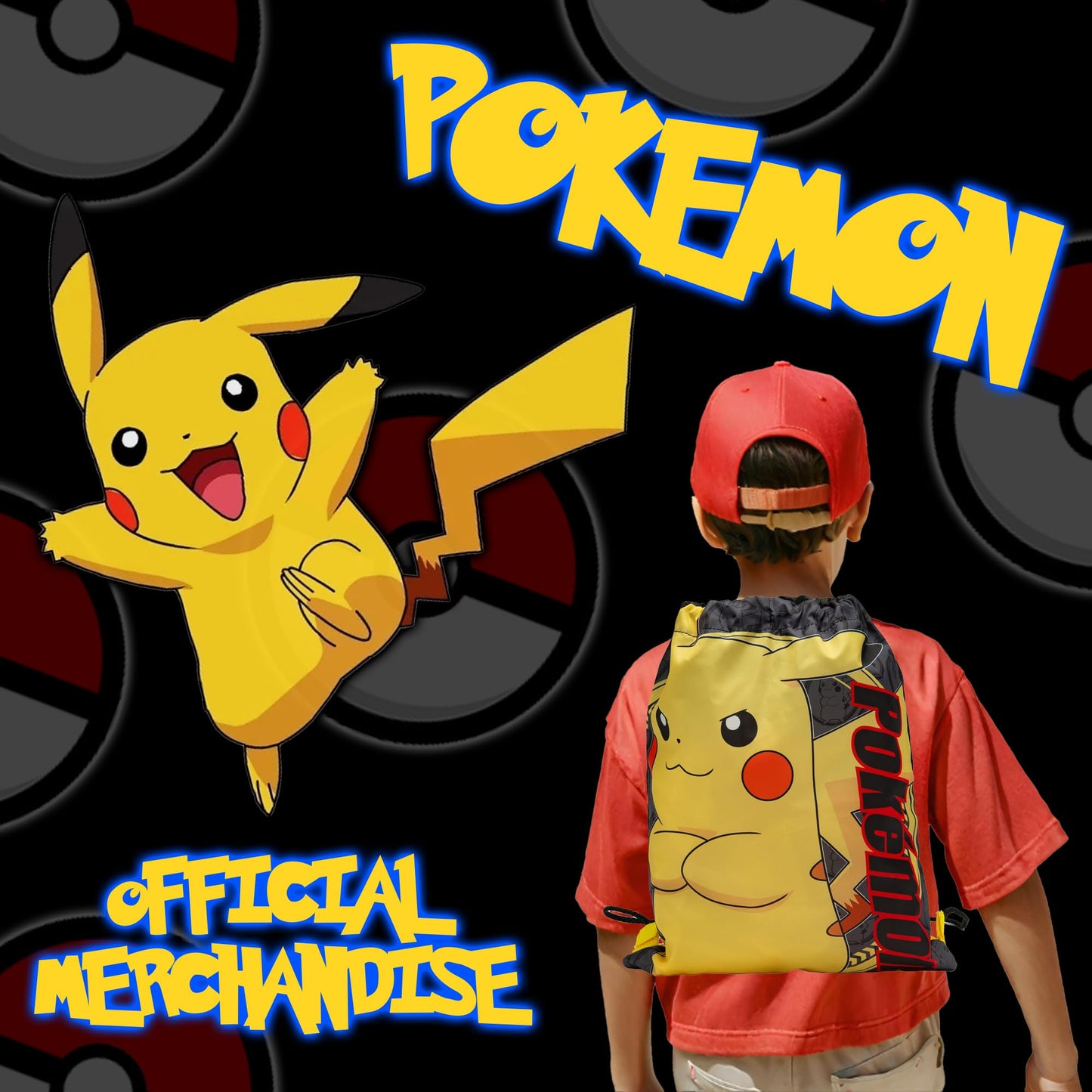 Pokemon Drawstring Bag Kids PE Kit Gym Swim Bag For Boys & Girls School Trainer School Pikachu Print - My Little Legends