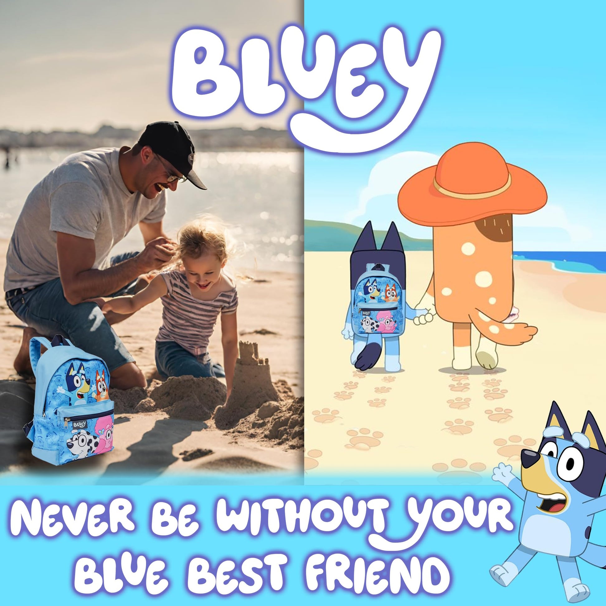 Bluey Backpack Kids School Bag Childrens Boys & Girls Nursery Rucksack, Bingo, Coco & Chloe Print - My Little Legends