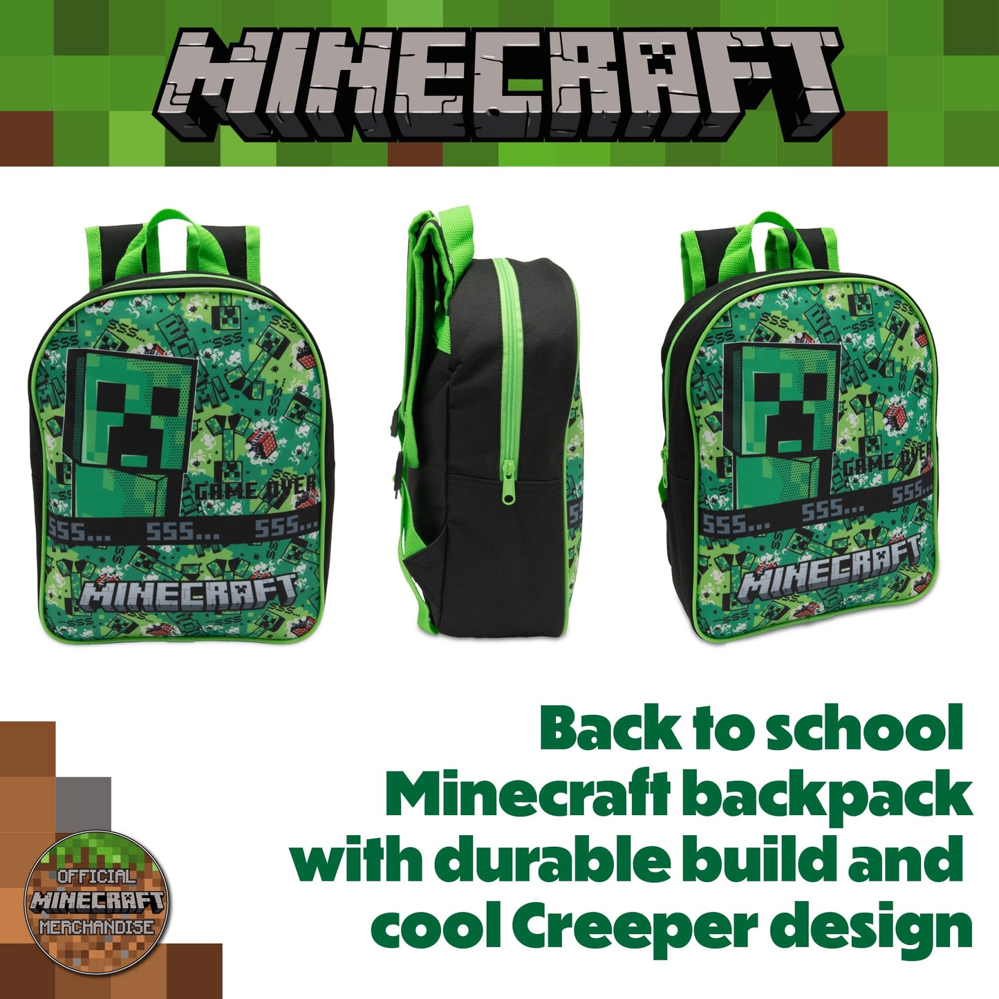 Minecraft Kids Backpack Childrens School Bag with Creeper & TNT Design Print Boys Nursery Rucksack - My Little Legends