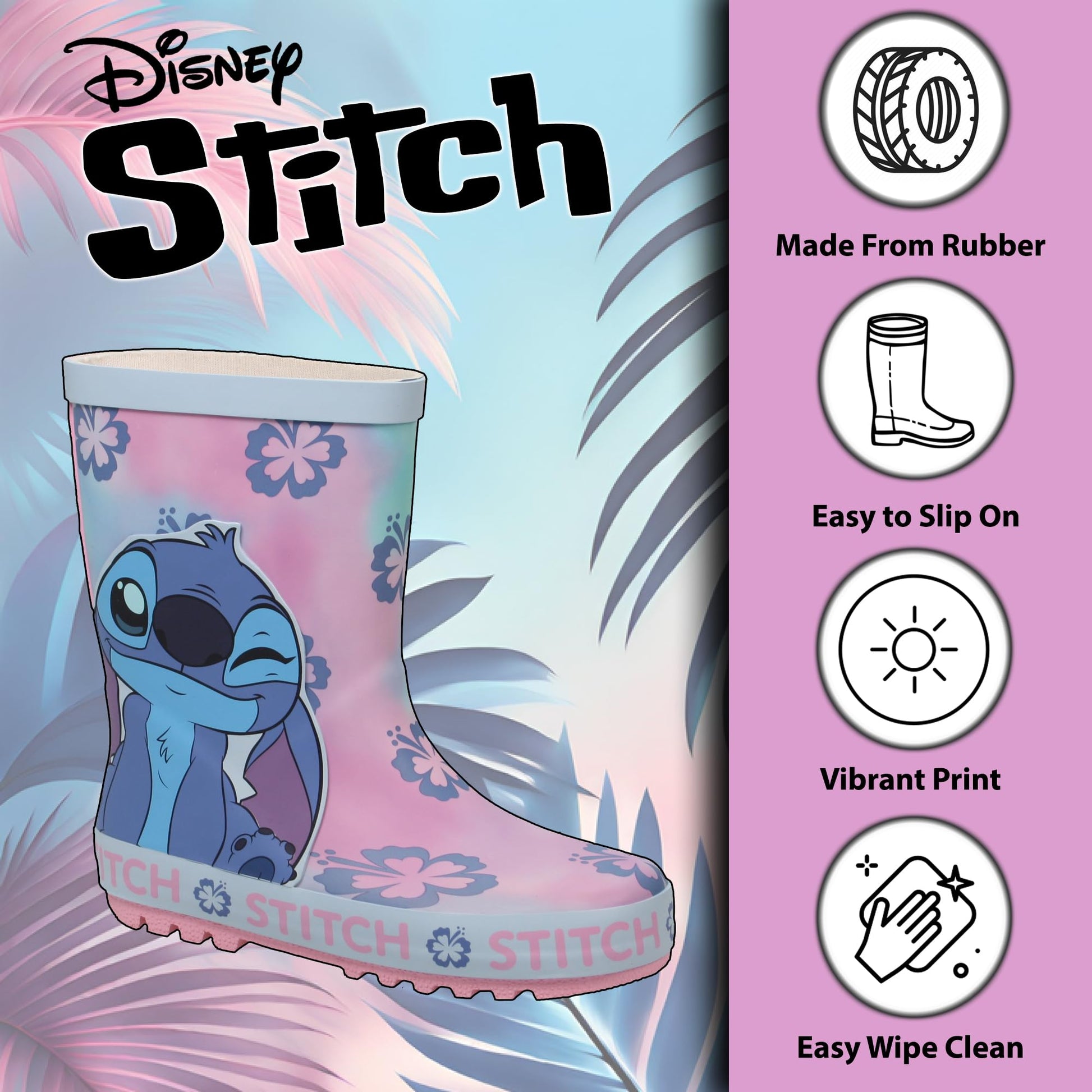 Disney Stitch Kids Wellies Childrens Rubber Wellington Rain Boots Girls Snow Welly - My Little Legends