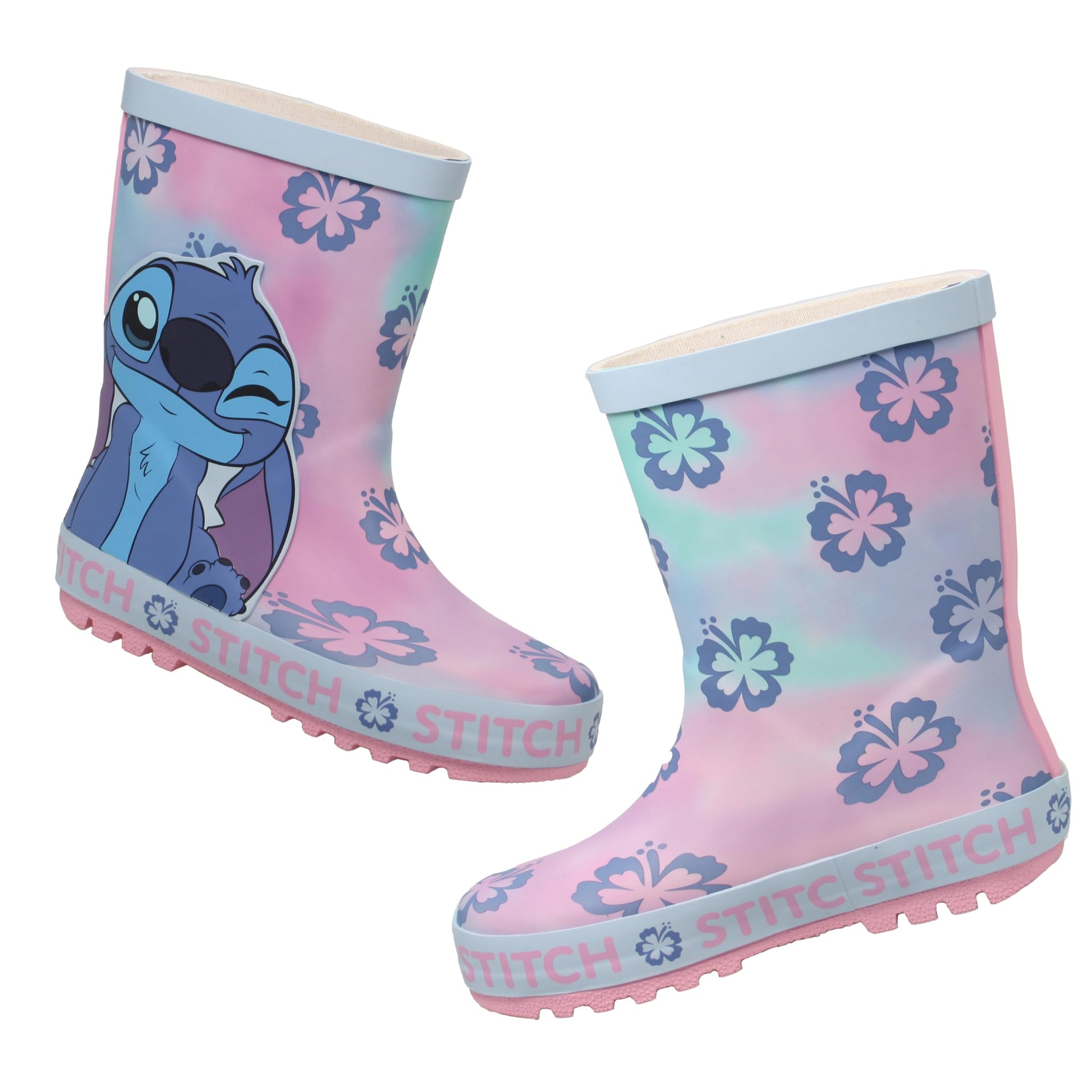Disney Stitch Kids Wellies Childrens Rubber Wellington Rain Boots Girls Snow Welly Pink 10 UK Child