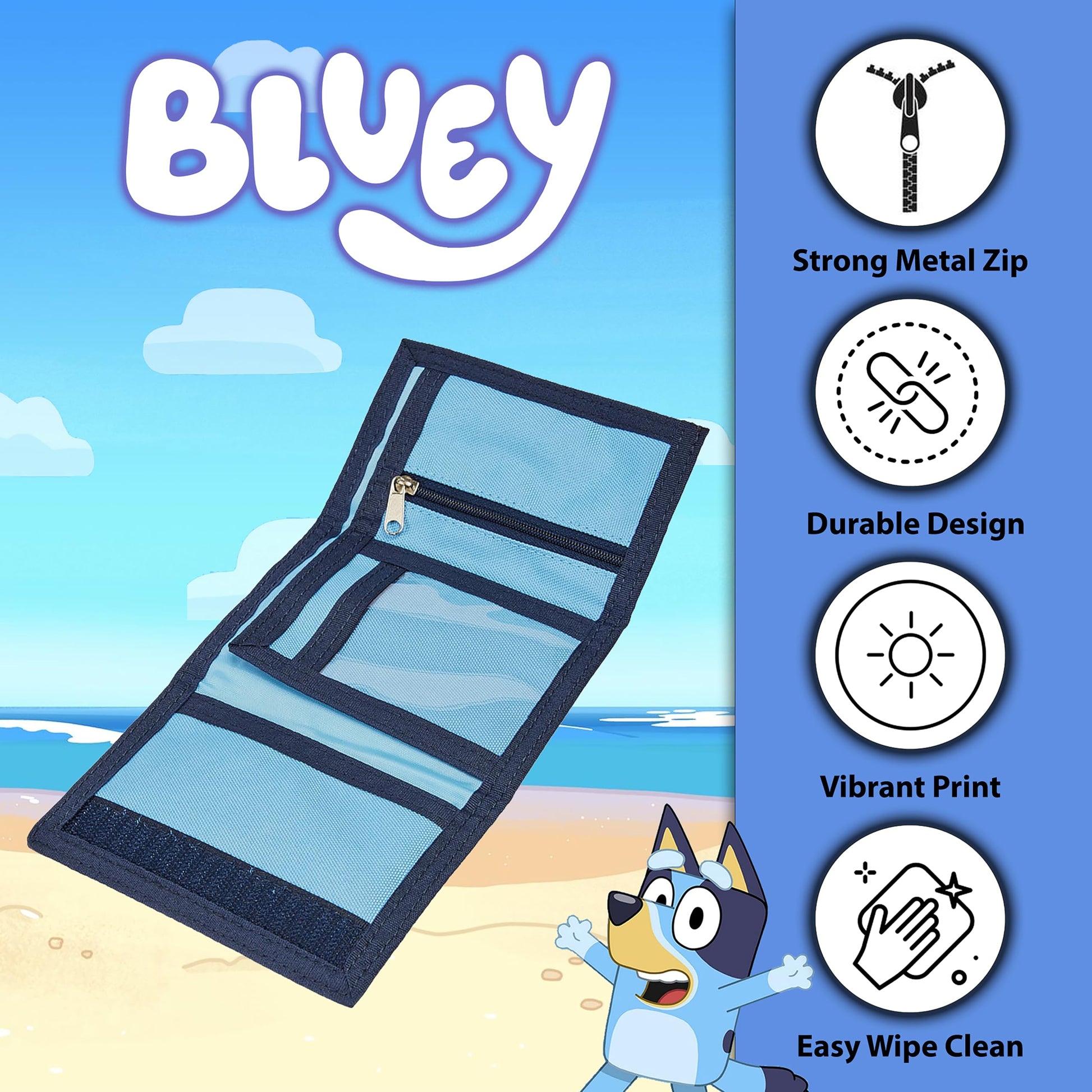 Bluey Kids Wallet Trifold Wallet with ID Pocket & Zipped Coin Purse Official Merchandise for Girls & Boys - My Little Legends