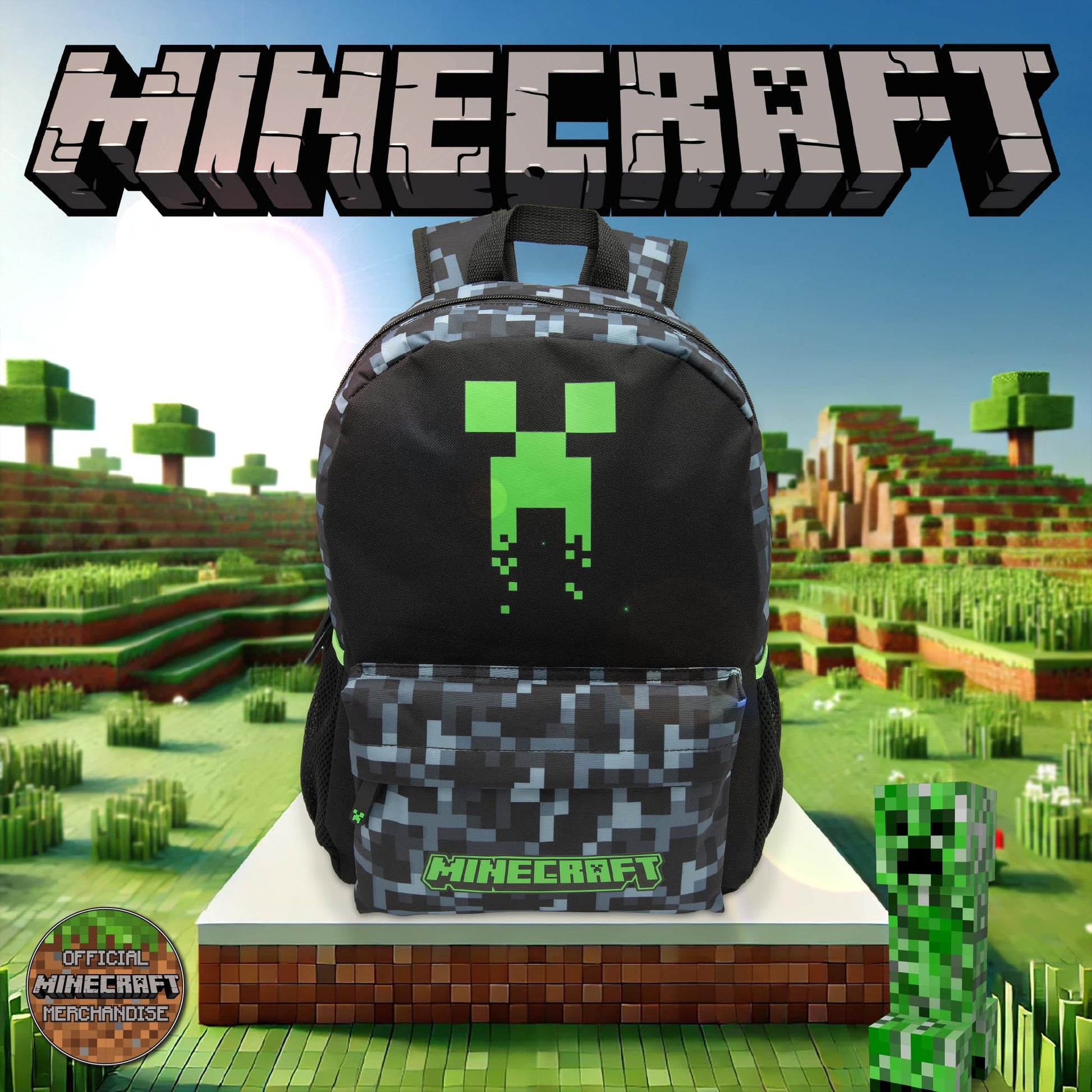 Minecraft Kids Backpack Childrens School Bag Boys Rucksack With Sad Creeper Face - My Little Legends