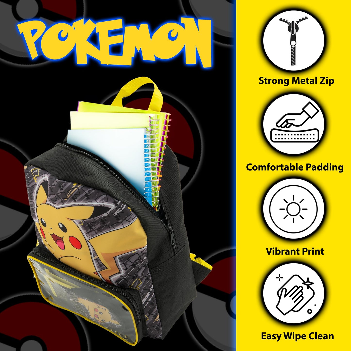Pokemon Backpack Kids School Bag Boys Girls Teens Rucksack Pikachu Pokeball Includes Wallet & Card Pouch - My Little Legends