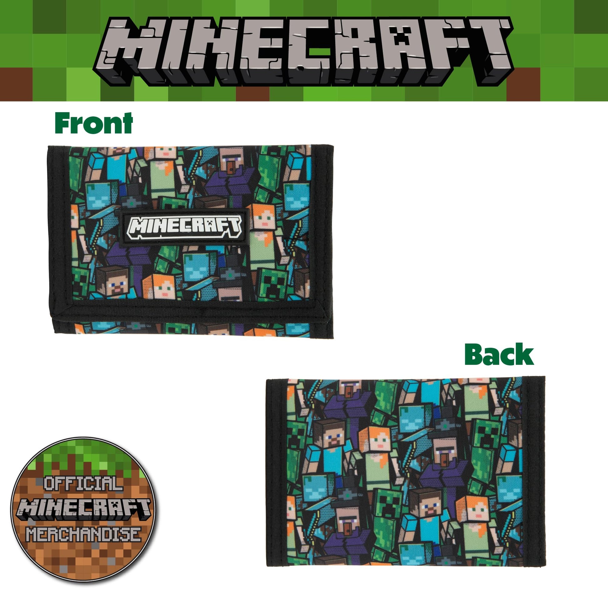 Minecraft Boys Wallet for Kids with Card Slots & Zip Coin Pocket Creeper Gamer Accessories Gaming Gift - My Little Legends