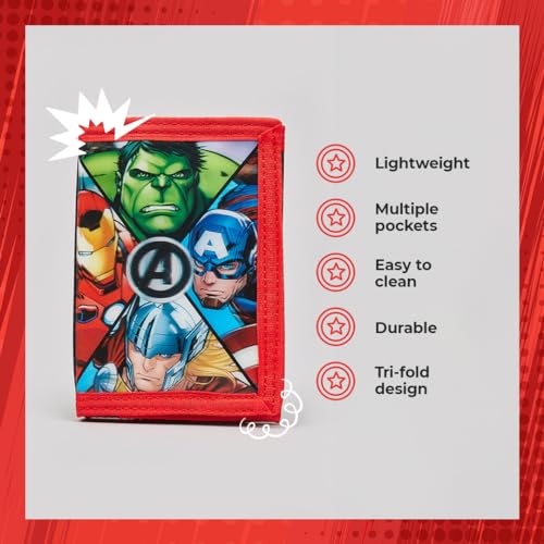 Marvel Avengers Boys Wallet and Keyring Set - Thor, Ironman & Spiderman Trifold wallet with coin purse, card slot and keychain - Boys Gifts (Avengers) - My Little Legends