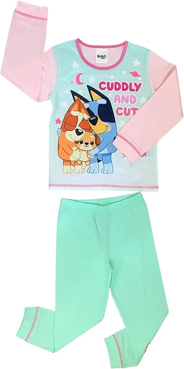 Bluey, Girls 2 Piece Pyjamas Set 'Cuddly and Cute', Pink/Blue, Age 18 Months - 5 Years - My Little Legends