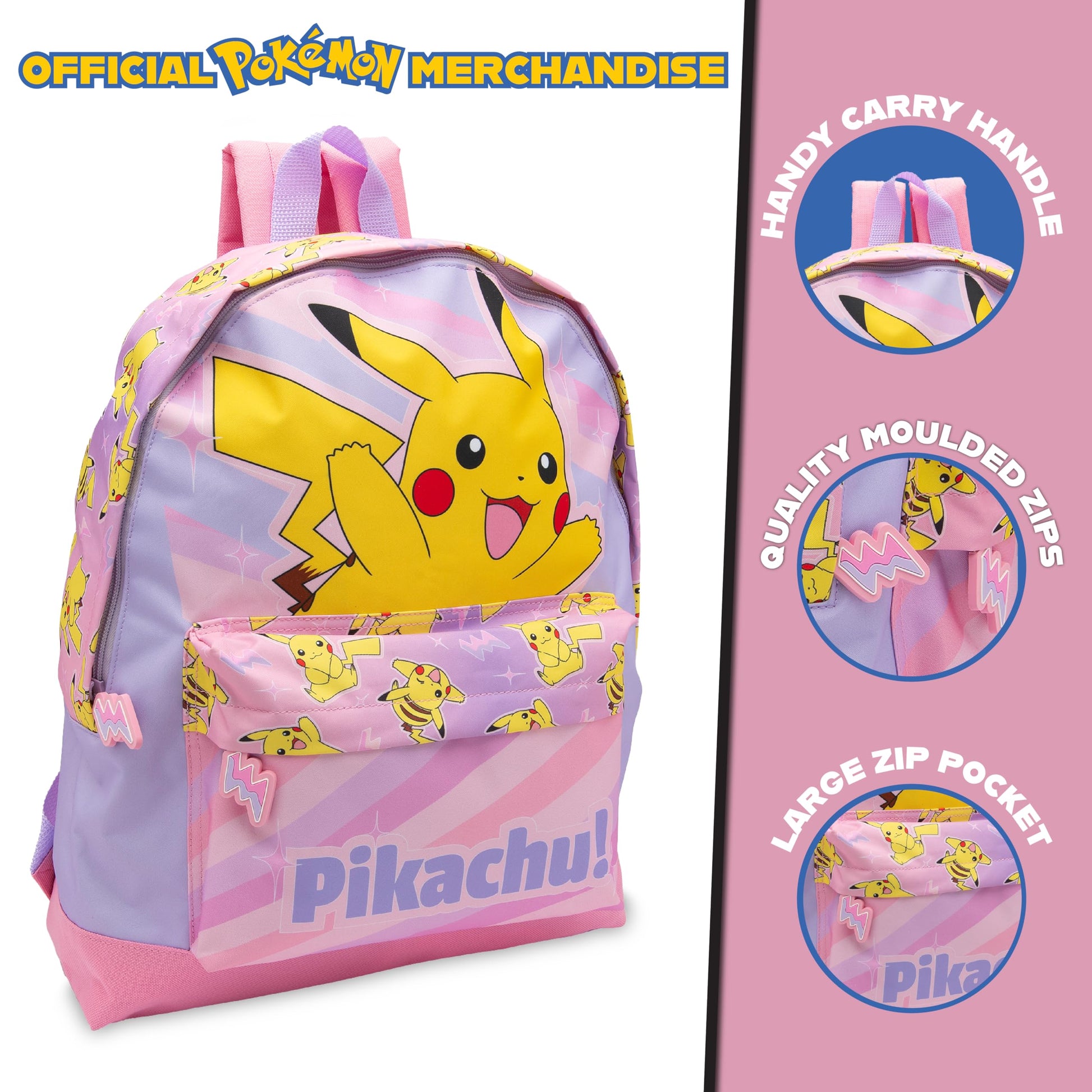 Pokemon Backpack Kids School Bag Childrens Rucksack Girls Pikachu Print Pink - My Little Legends