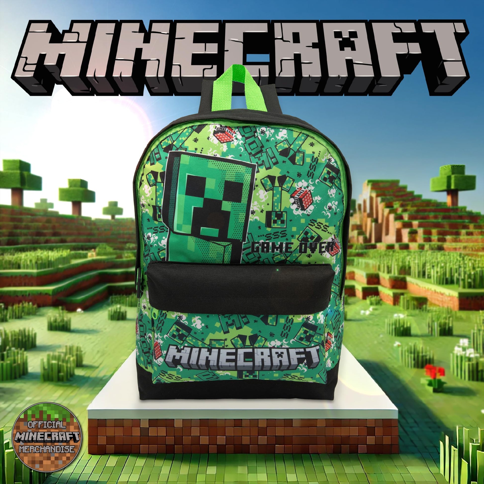 Minecraft Kids Backpack Childrens School Bag with Creeper & TNT Design Print Boys Gamer Rucksack - My Little Legends