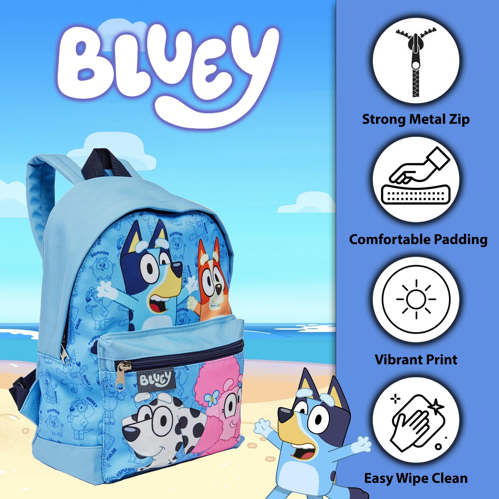 Bluey Backpack Kids School Bag Childrens Boys & Girls Nursery Rucksack, Bingo, Coco & Chloe Print - My Little Legends