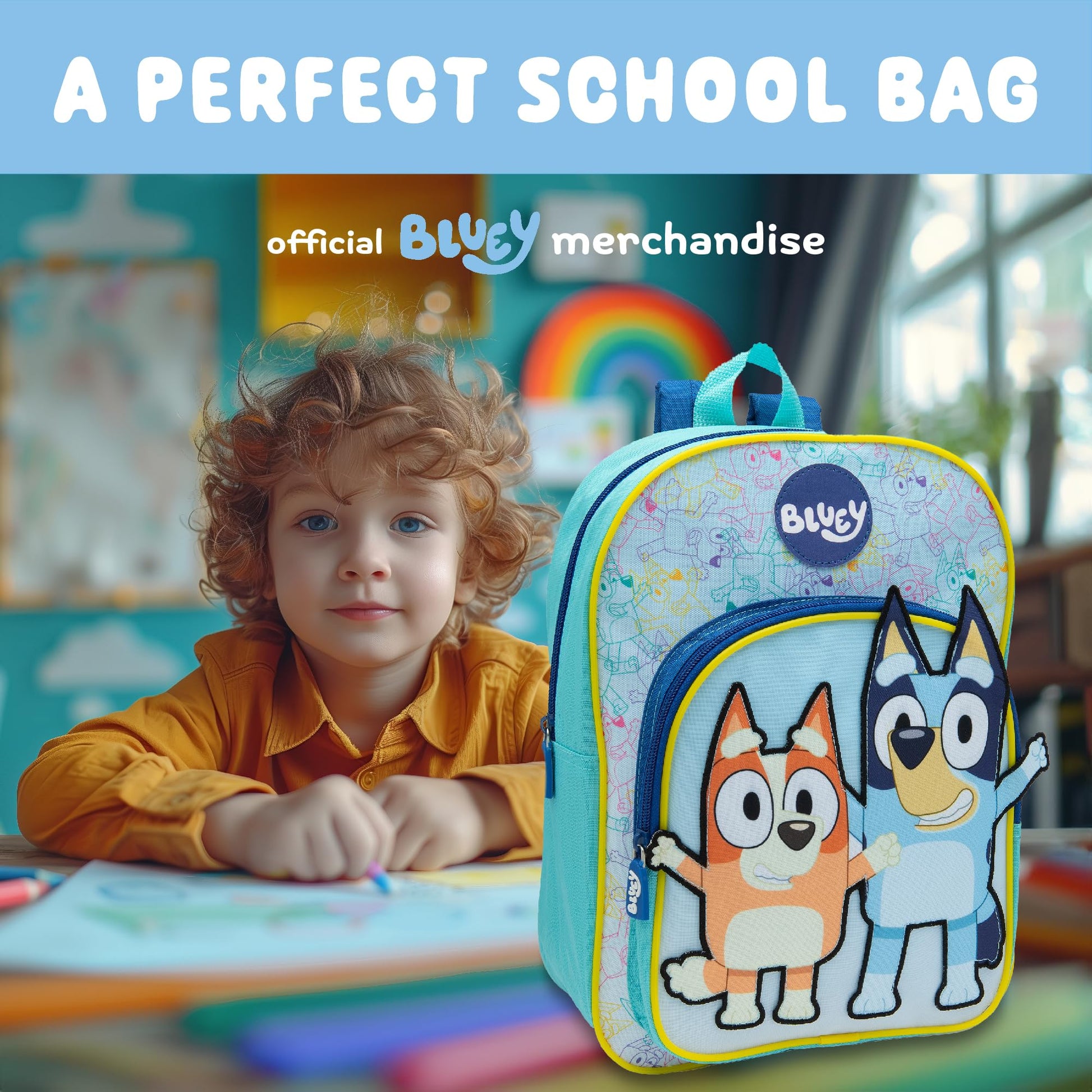 Bluey Kids Backpack Preschool Childrens Bag Boys & Girls Nursery Rucksack With Large Front Pocket - Blue - My Little Legends